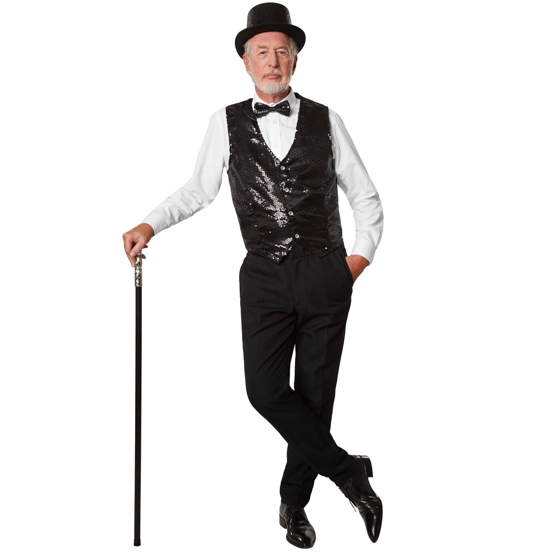 dressforfun Kostüm Faschingskleidung/Maskeradenverkleidung, Hutgröße 59/Höhe 12,5 cm, in schwarz, Glitzernde Oberfläche und nach oben gewölbte Krempe