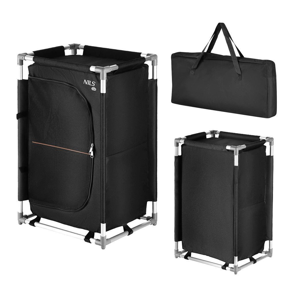 NILS CAMP Campingschrank Outdoor Reiseschrank (Spar-Set, 43 x 67 x 34 cm, 2 Fächer, 2 kg Gewicht) Netz mit Reißverschluss, Tragetasche, rutschfeste Füße