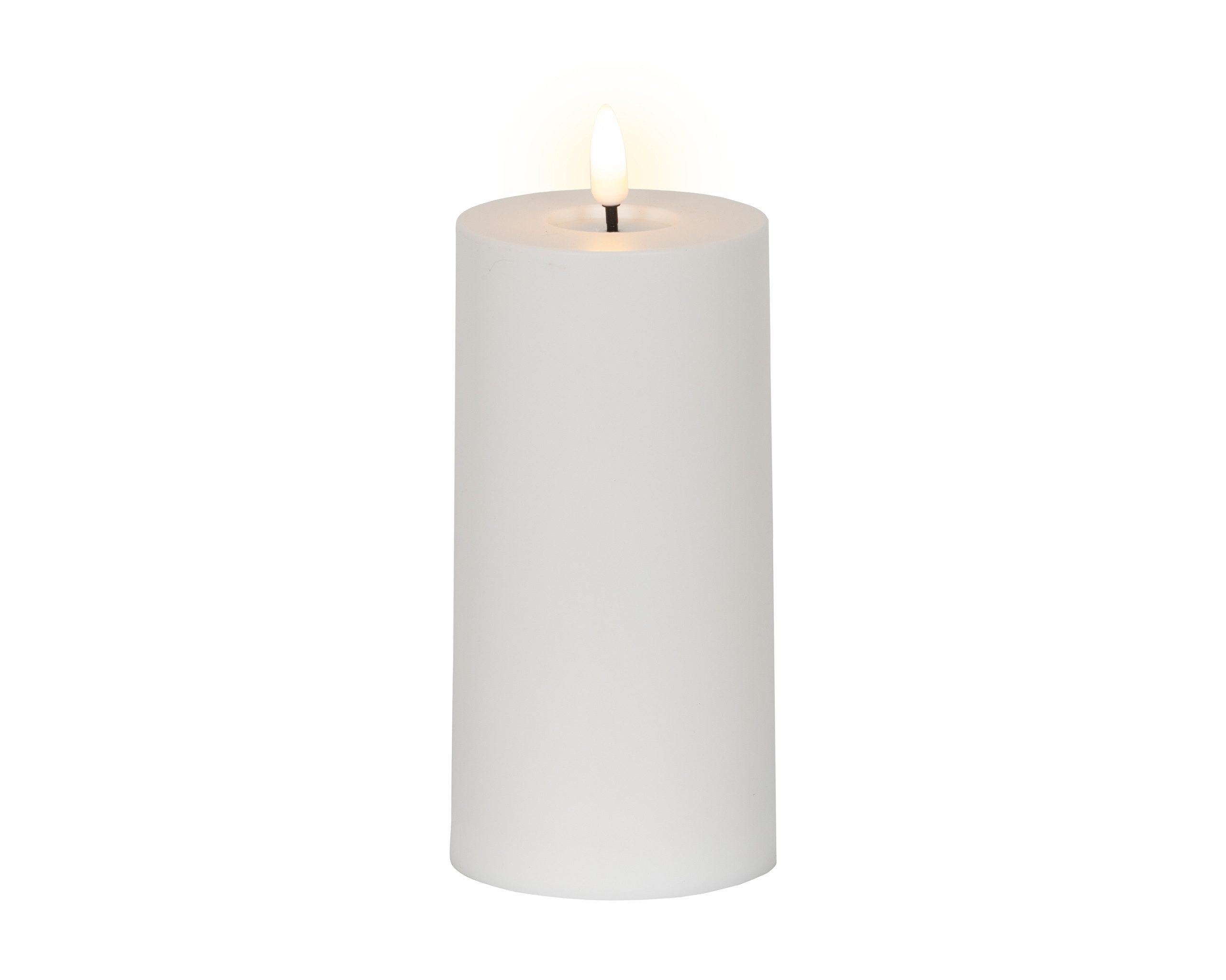 Lumineo LED-Kerze, Timer, warmweiß, LED Kerze 7,5x17cm mit Timer Outdoor Kunststoff Weiß / Warmweiß