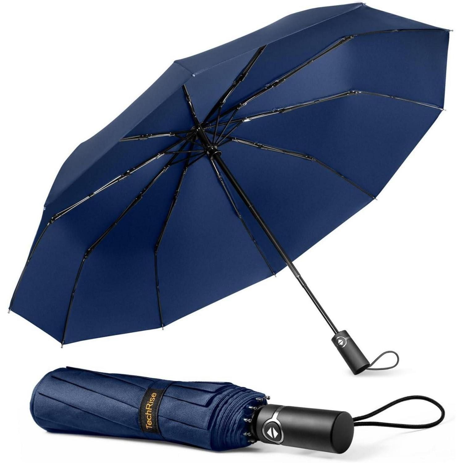 Taschenregenschirm Taschenschirm Sturmfest 10 Rippen Automatisch Blau