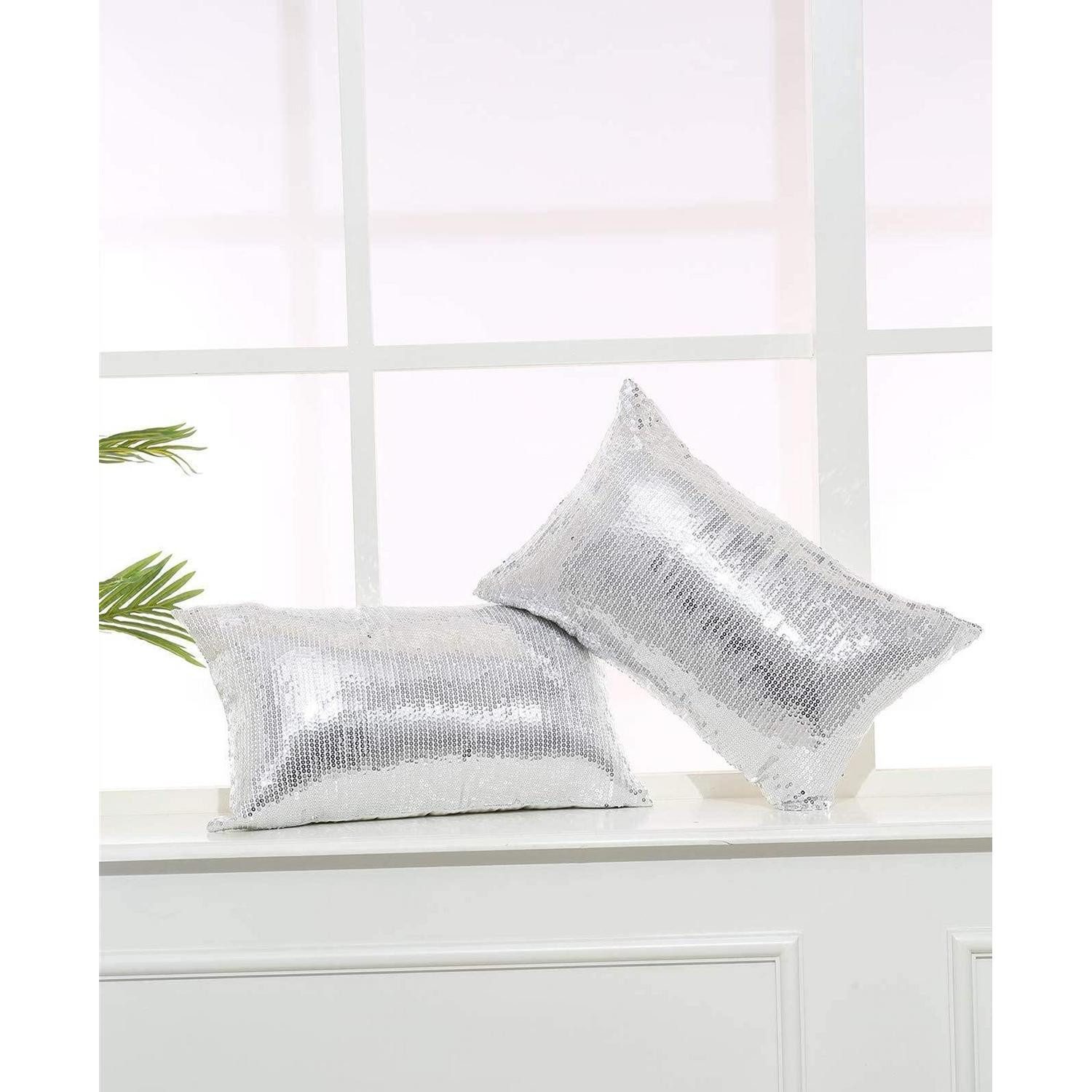 LuxusKollektion Kissenbezüge Kissenbezug Pailletten 30x50cm Silber 2er Pack
