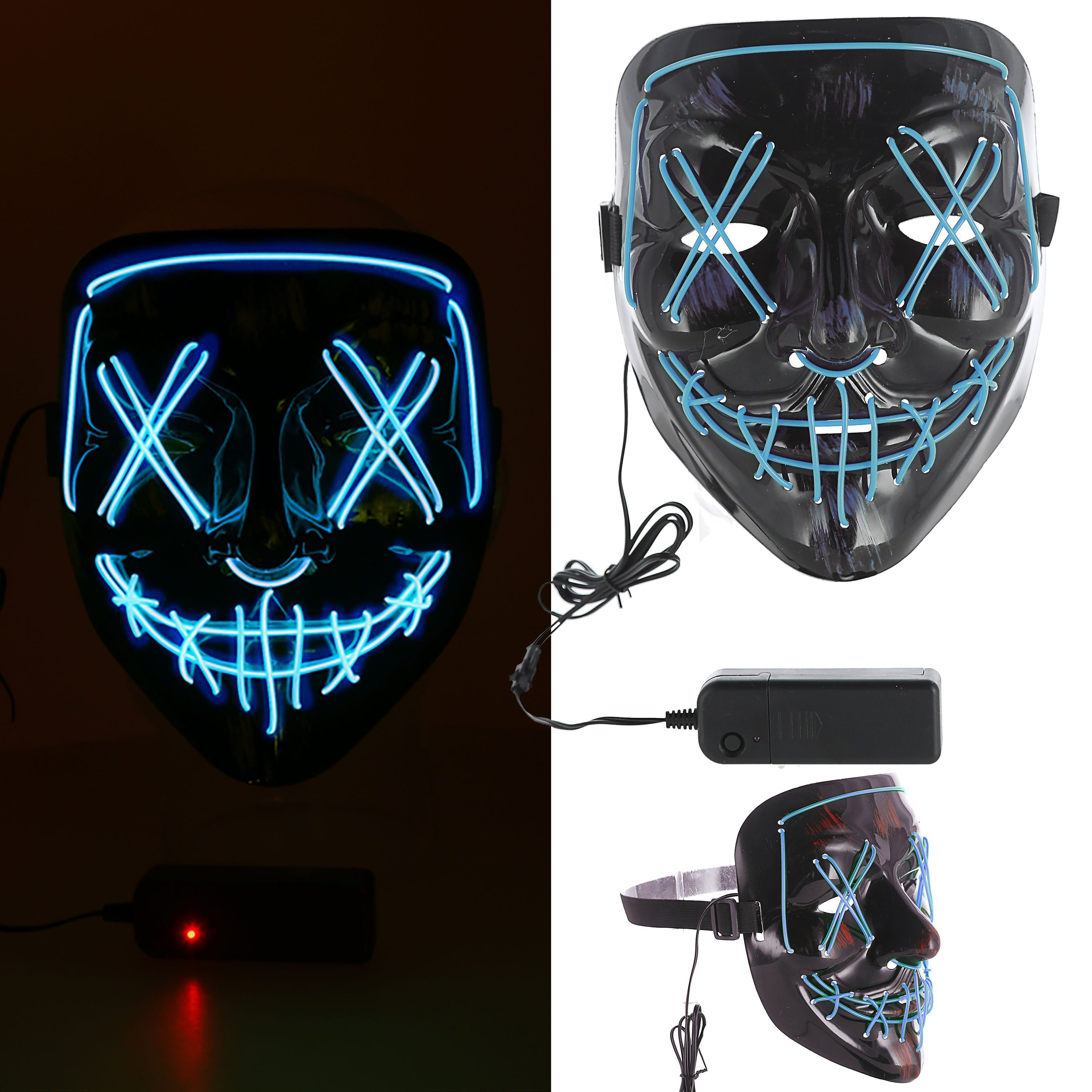 CEPEWA Verkleidungsmaske LED Hallowen Maske Lichteffekte blau 18x20x9cm 2xAA Batterie