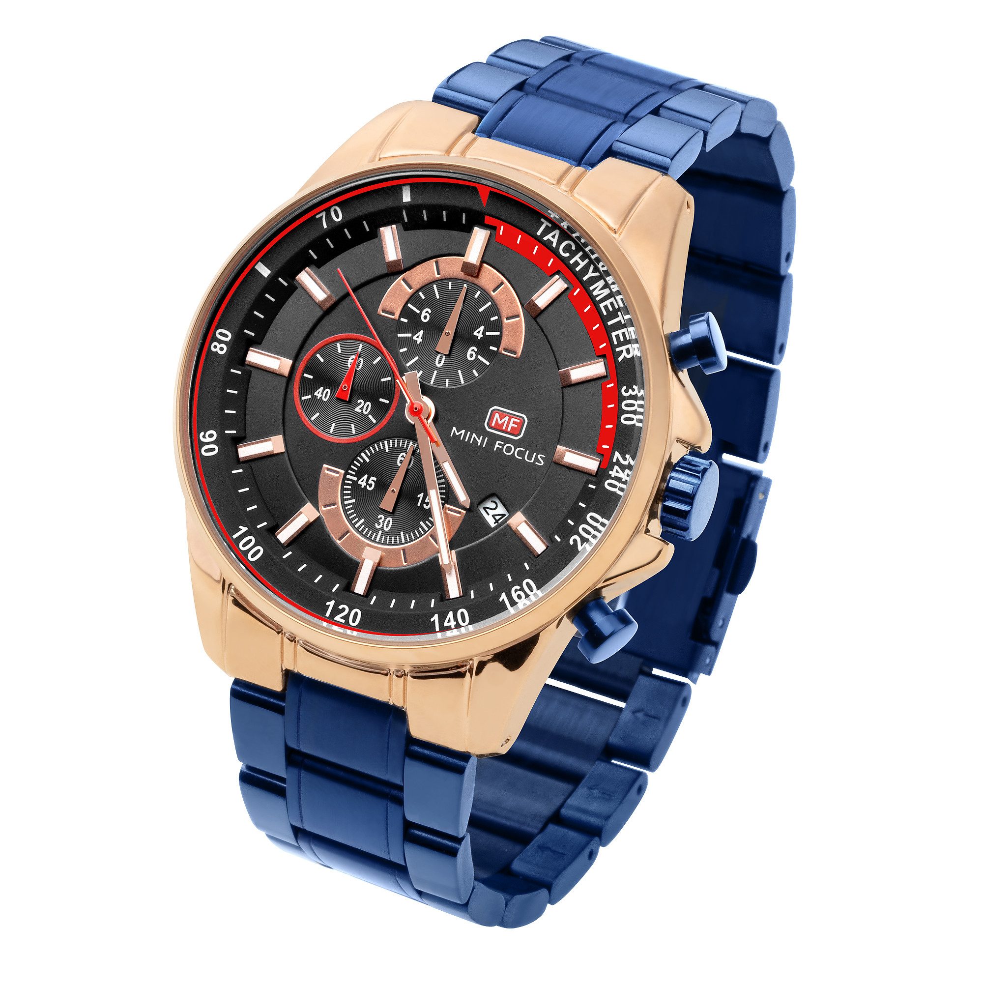 Taffstyle Sportuhr Herren Quarzuhr Chronograph Männer Armbanduhr Stoppuhr Wasserdicht, (Elegante Männer Quarzuhr - Ideales Geschenk zum Geburtstag Weihnachten Valentinstag Vatertag), Wasserdicht Kalender Stoppuhr Edelstahlarmband Chronograph