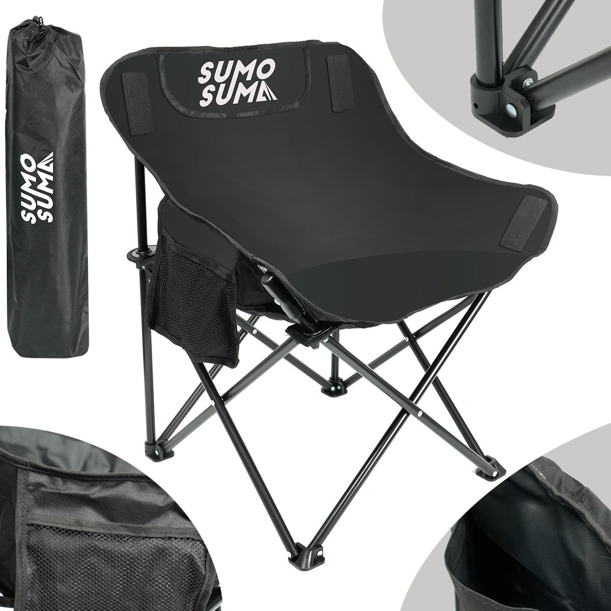 Sumosuma Campingstuhl Faltbar Camping Stuhl, Klappstuhl bis 160 kg, aus 600D Oxford-Gewebe (1 St), Mit hoher Rückenlehne, Tragegriff und Seitentasche