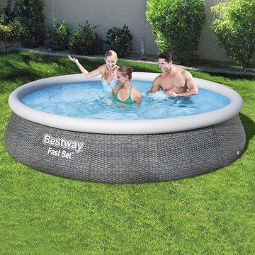 BESTWAY Pool 57376 Fast Set Pool Swimmingpool Rund Rattan + Filterpumpe 396x84cm