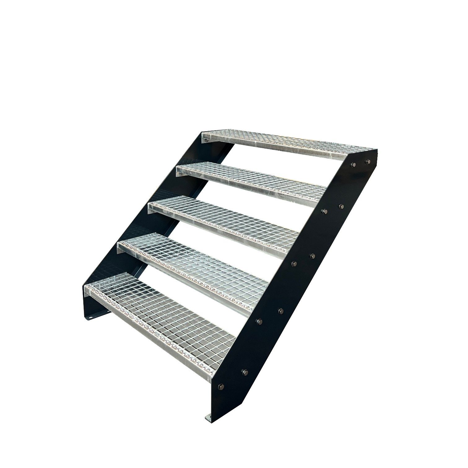 Kaminbau Mierzwa Außentreppe Premium Treppe Anthrazit mit und ohne Geländer, für Geschosshöhen bis 95.00 cm, Stufen Gitterroststufen nach DIN 24531, (Höhe 95 cm, Stufenbreite und Geländerart wählbar), Gartentreppe Stahltreppe Wetterfest Rostfrei Feuer-Verzinkt Rutschfest