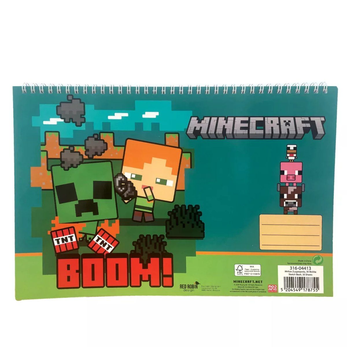 Minecraft Kreativset Minecraft Boom A4 Spiral-Skizzenbuch, 30 Blätter