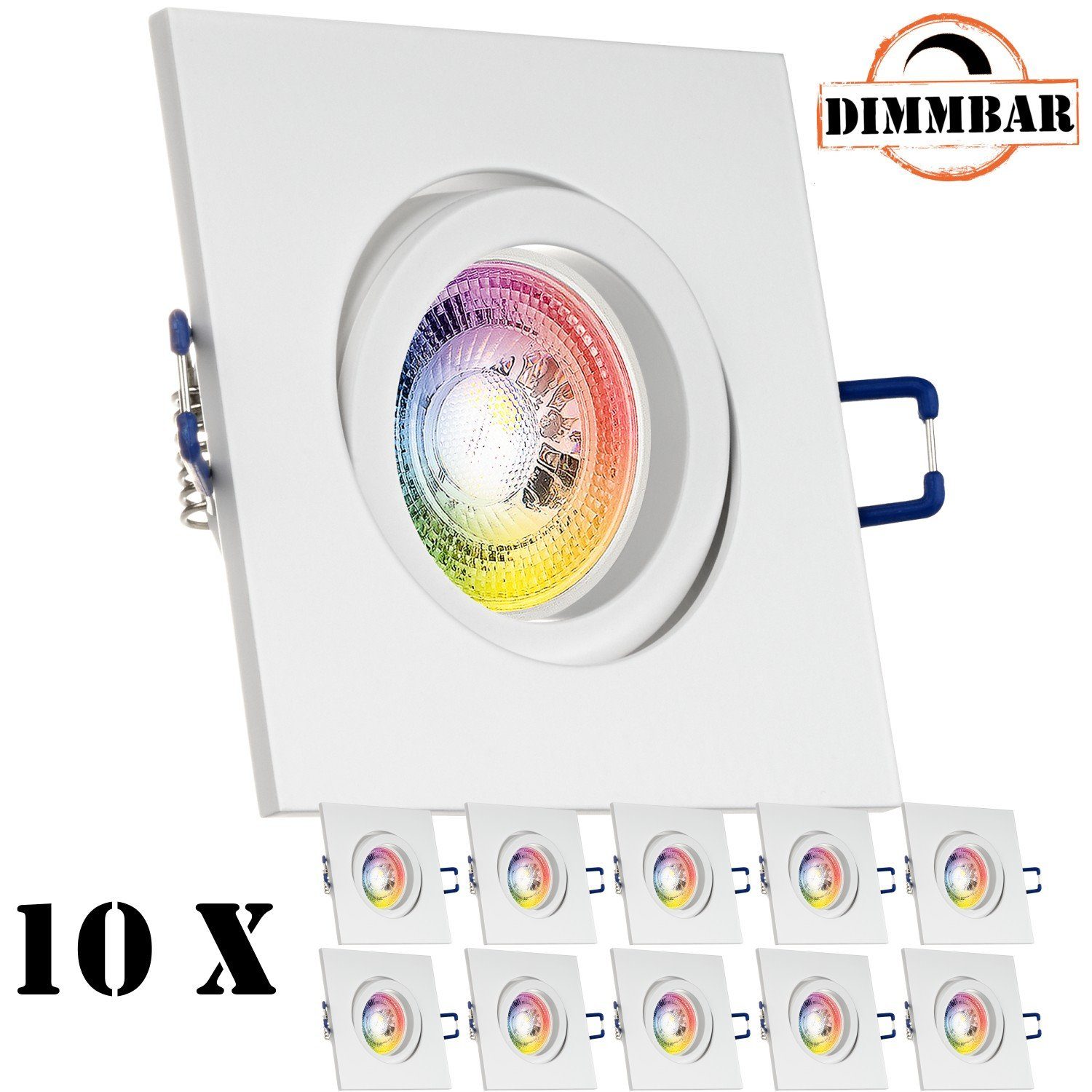 3W LED LED von RGB in mit LED Einbaustrahler Einbaustrahler Set LEDANDO 10er LEDAN matt GU10 weiß