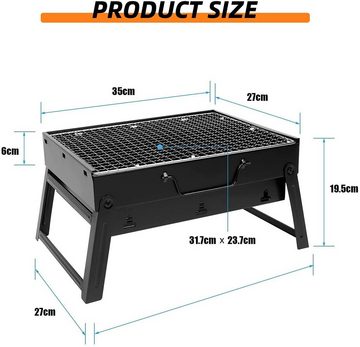 SunJas Holzkohlegrill CA-04A, Reisegrill Campinggrill, Tragbar Klappgrill BBQ Koffergrill Faltgrill Tischgrill Vereinsgrill