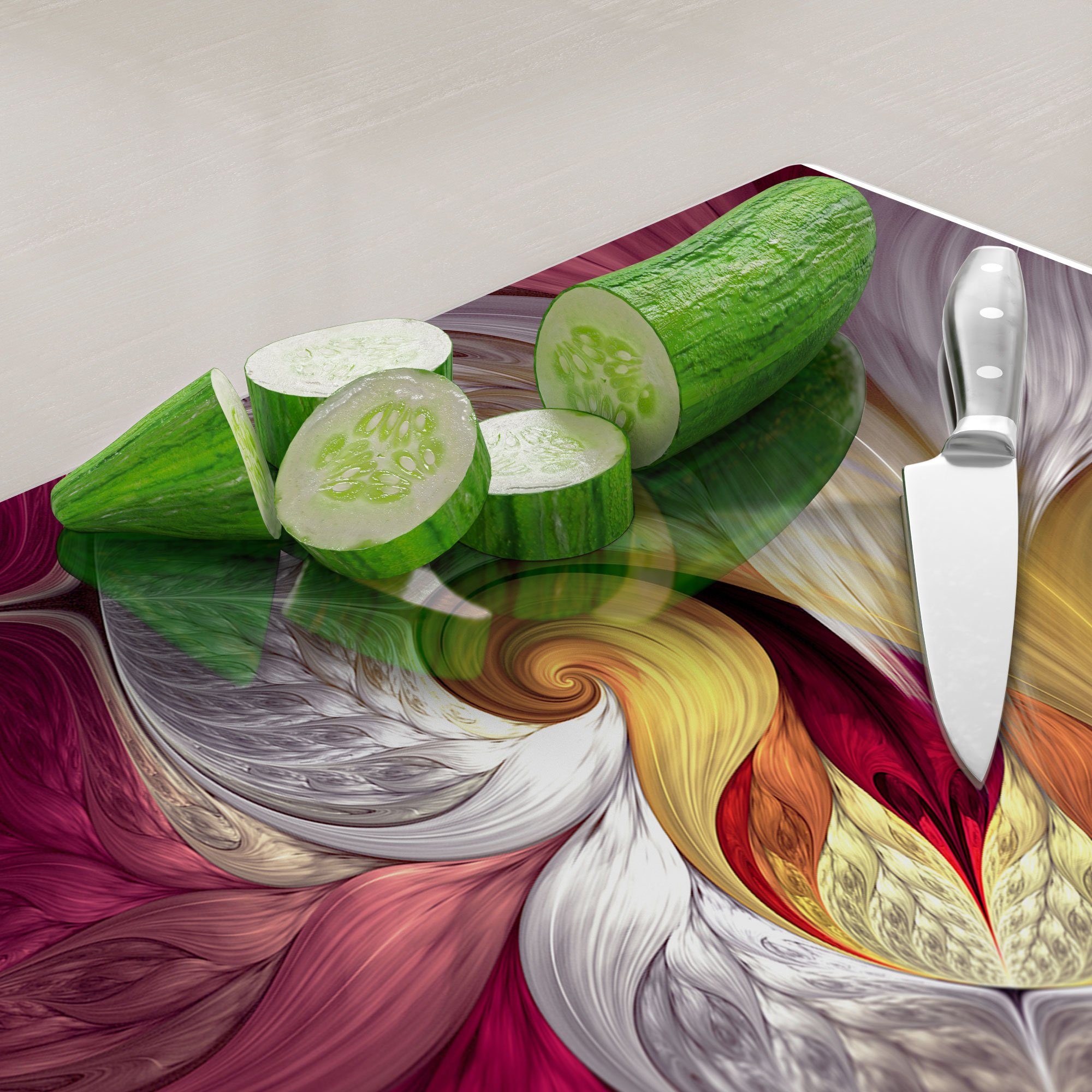 Schneidebrett Glas, DEQORI 'Dynamisches Farbmuster', Platte Frühstücksbrett Schneideplatte