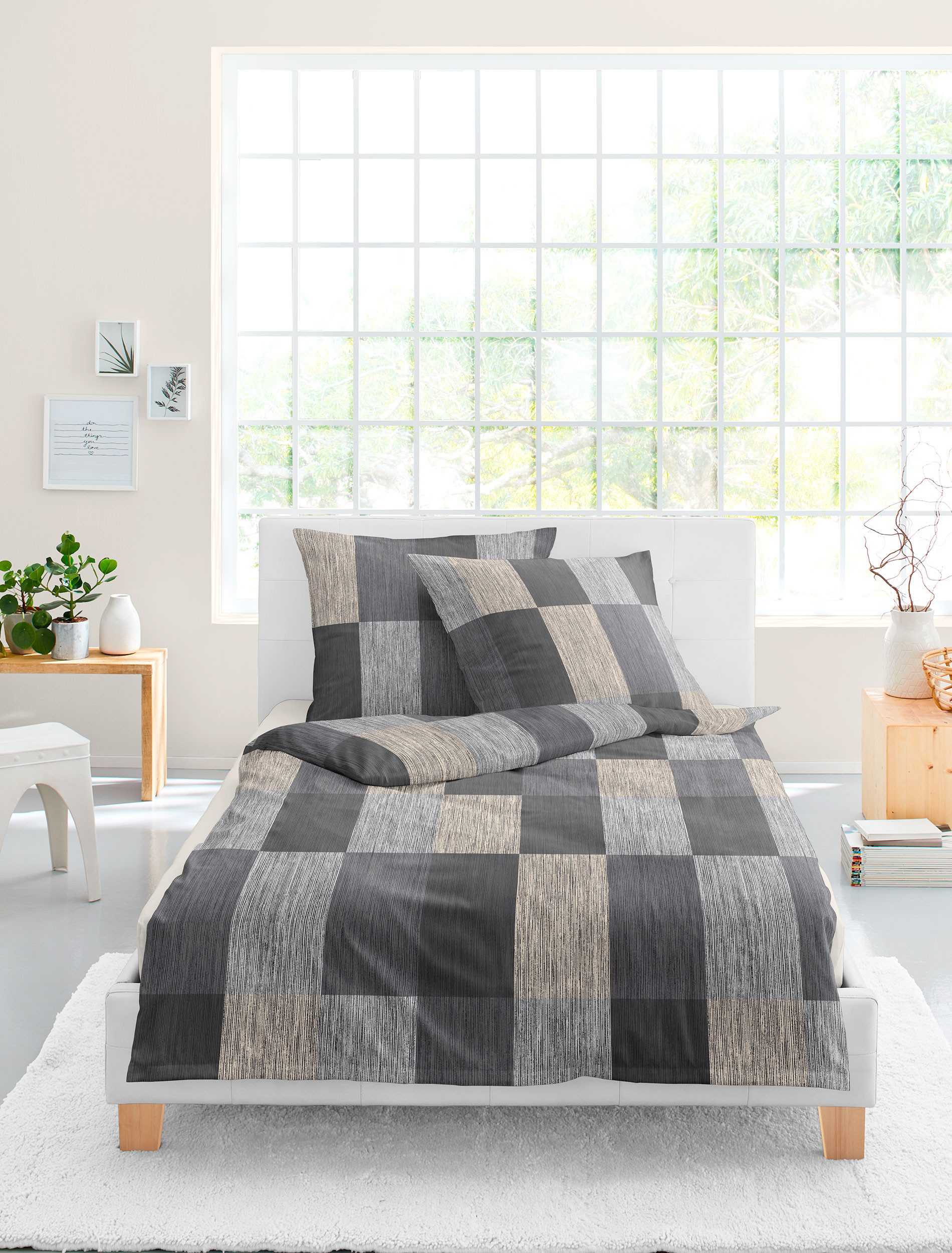 BIERBAUM Bettwäsche Satin Bettwäsche 4142, Mako-Satin, 2 teilig, 100 % Baumwolle, pflegeleicht, seidig glatt