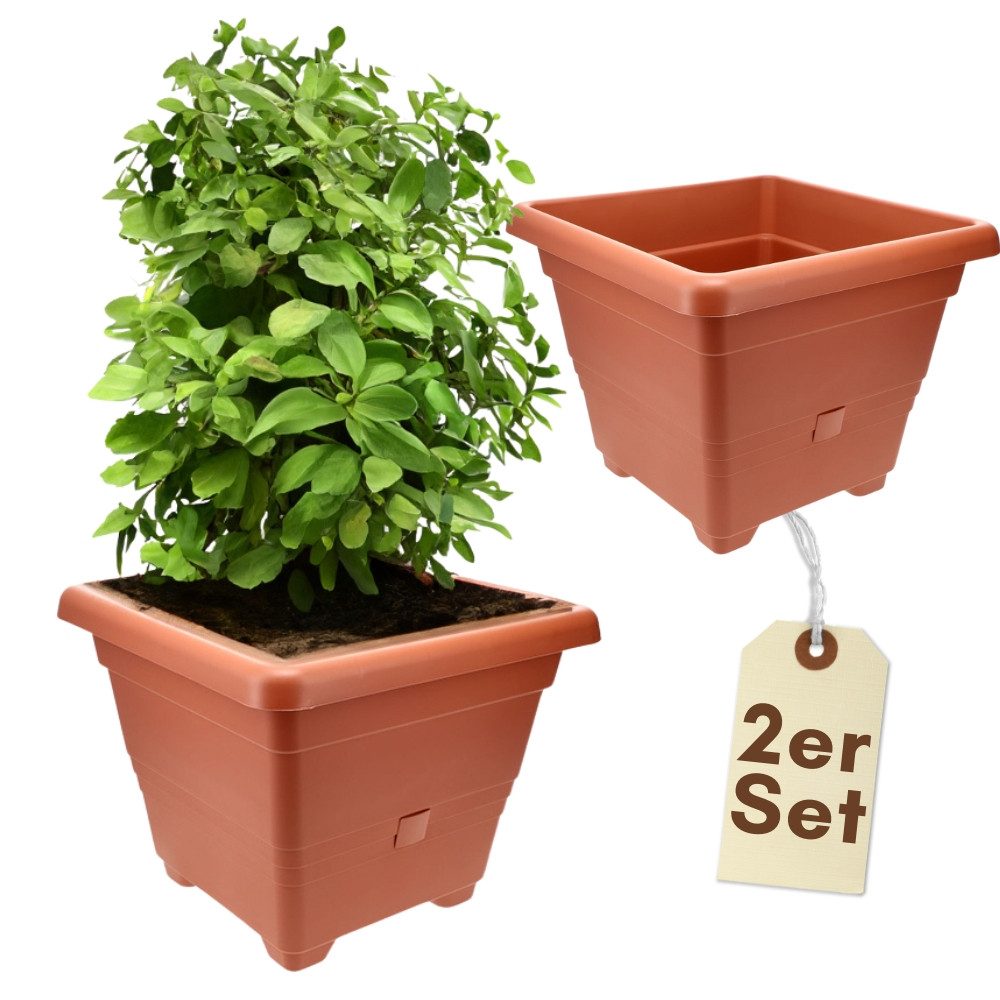 GarPet Pflanzkübel 2er Set Pflanzkübel Rechteckig Blumen Pflanz Topf 25 cm Terrakotta