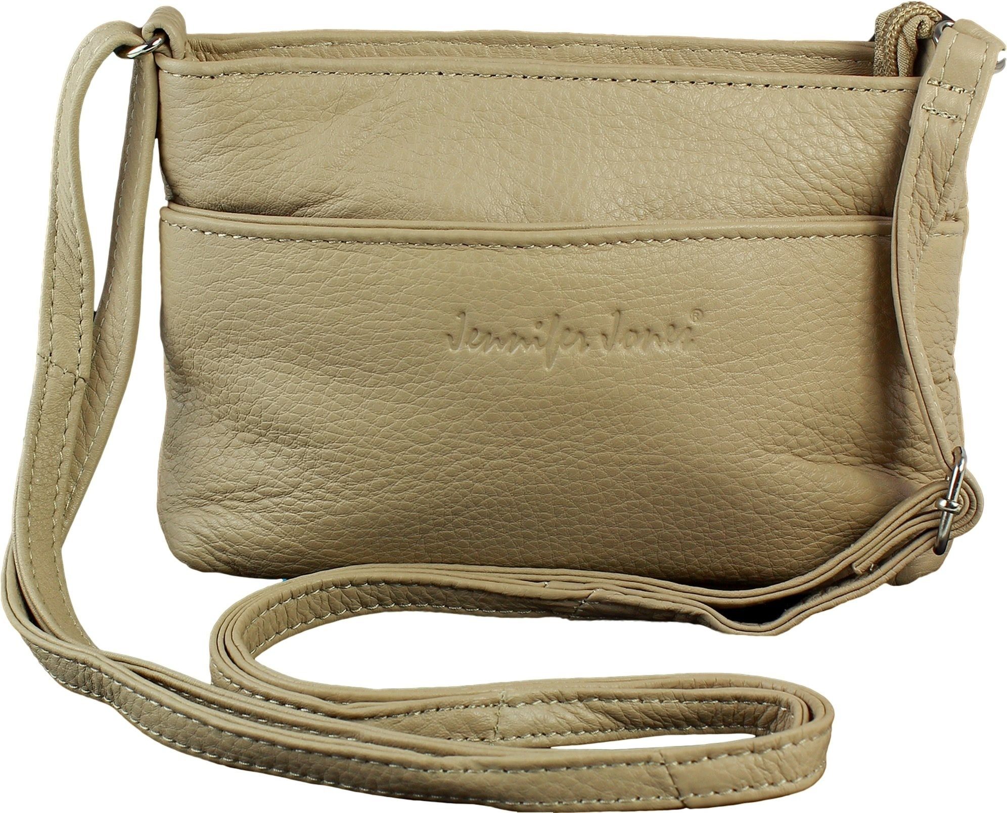 Jennifer Jones Umhängetasche Jennifer Jones Damenhandtasche (Umhängetasche), Damen Umhängetasche Leder, beige (braun) ca. 21,5cm x ca. 14cm