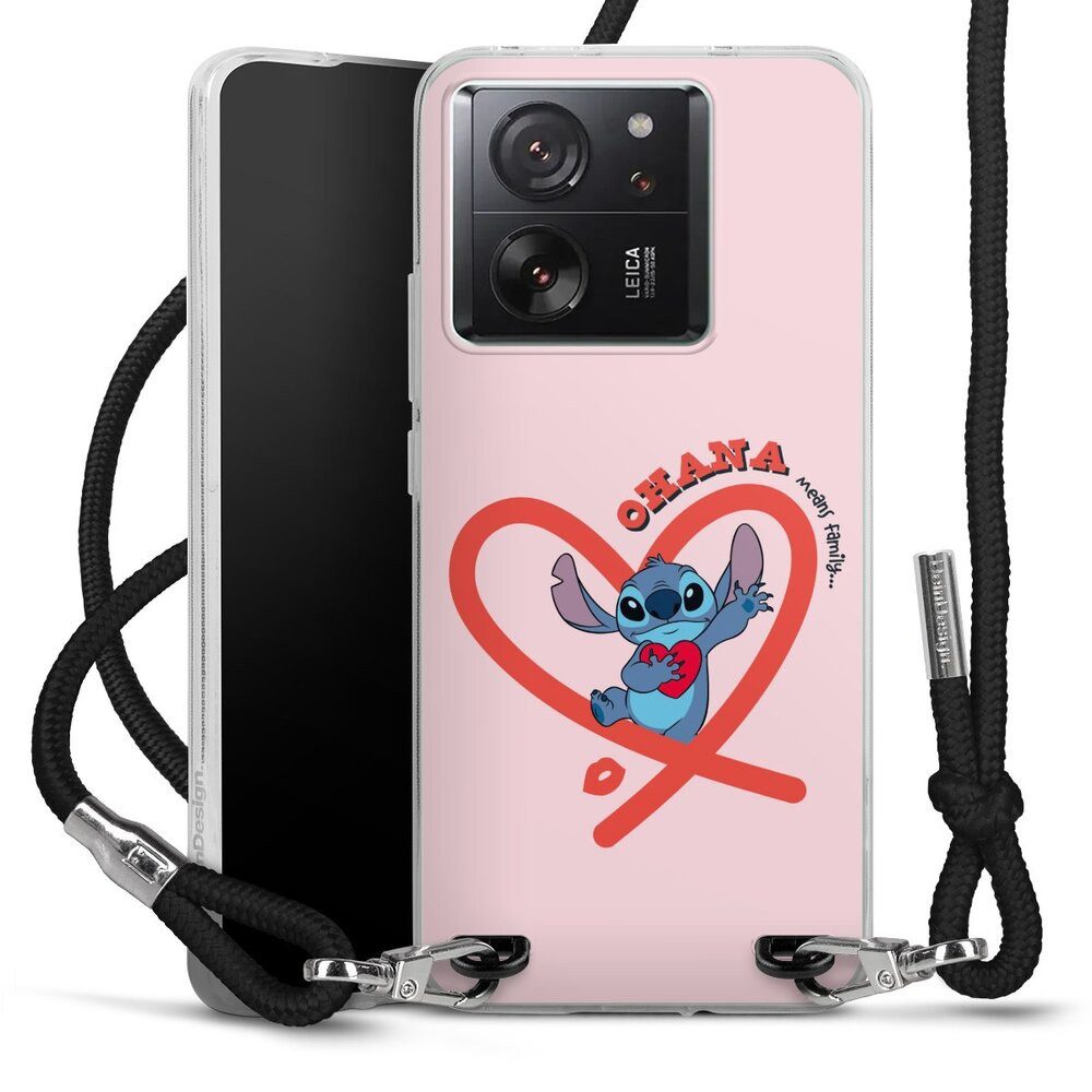 DeinDesign Handyhülle Lilo & Stitch Herz Disney Stitch Ohana Pink Heart, Xiaomi 13T Pro Handykette Hülle mit Band Case zum Umhängen