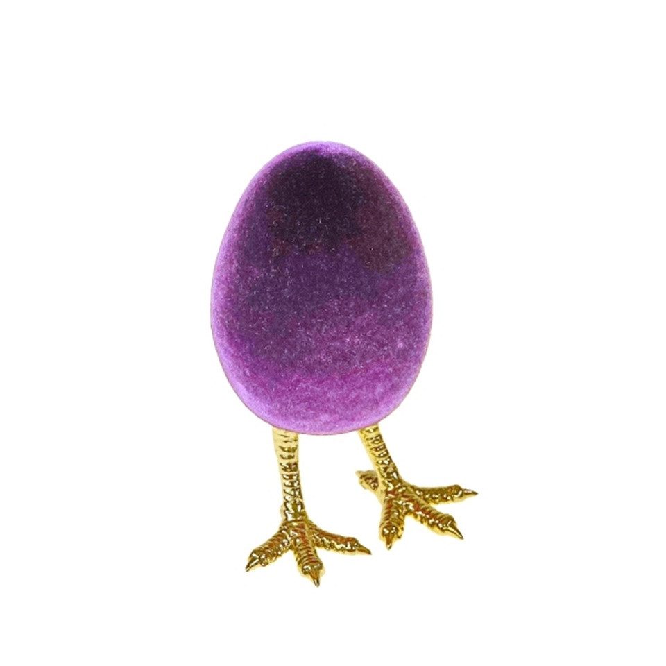 Macosa Home Osterei Dekoeier auf Füßen 2er Set Orange, Pink oder Lila Gold (Kunststoff beflockt Osterdekoration, 2 St., Tischdeko Dekofigur Ostern), 12 cm Ei Osterdeko Osterei Osterdekoration