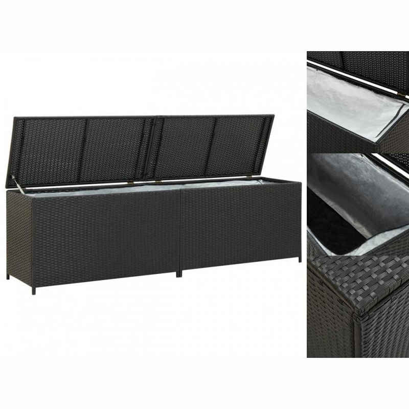 vidaXL Auflagenbox Kissenbox Auflagenbox Gartenbox Polyrattan 200x50x60 cm Schwarz