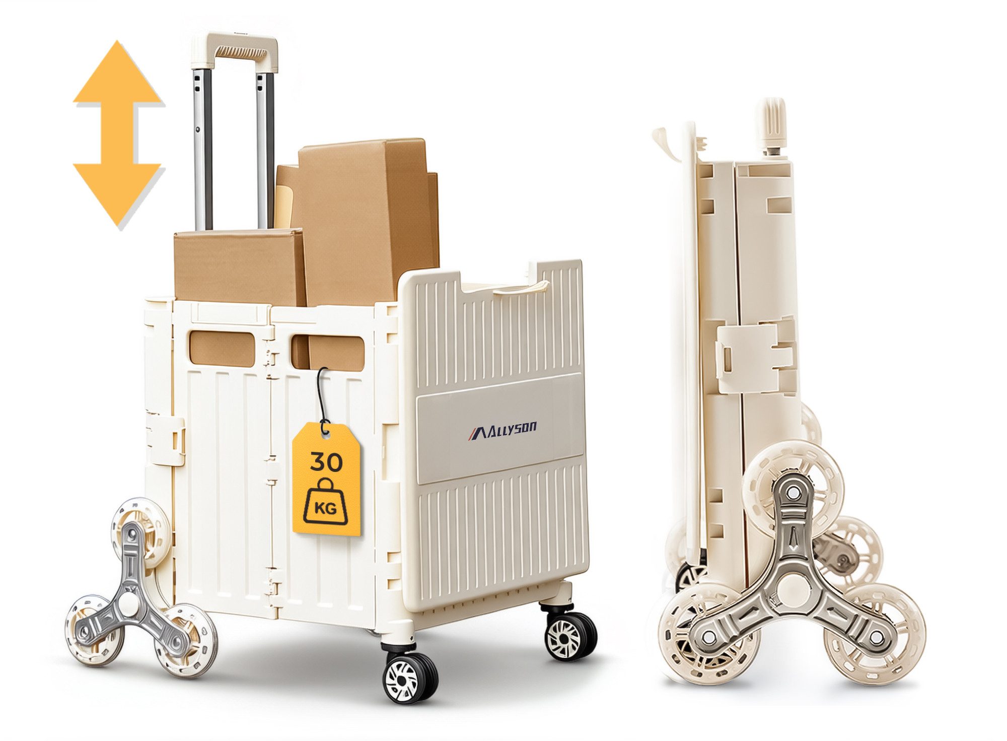 Allyson Einkaufstrolley klappbar, Klappbox faltbar Stabiler Transportwagen, Teleskopgriff & 30kg Traglast