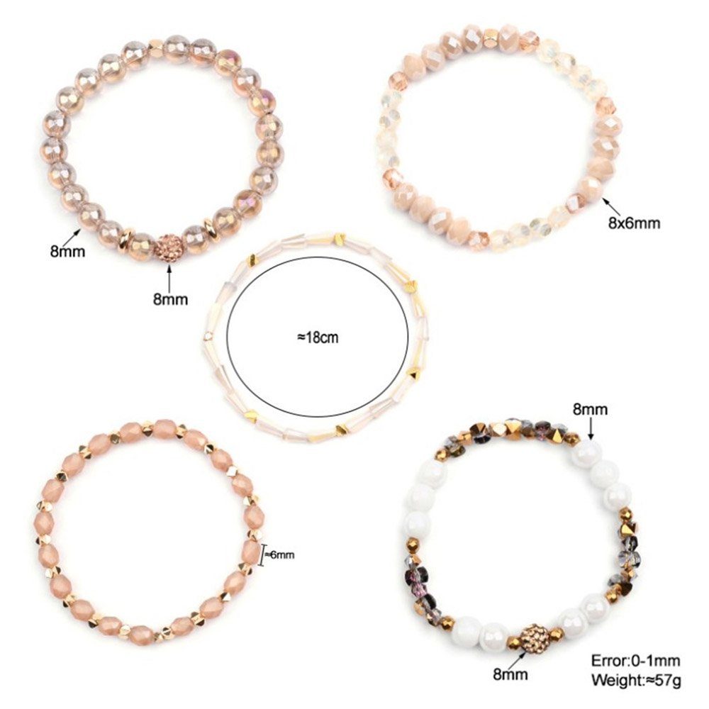 Dekorative Armband Set Naturstein Armband(Set, 5-tlg), Kristall-Perlenschnüre,farbigen Perlen