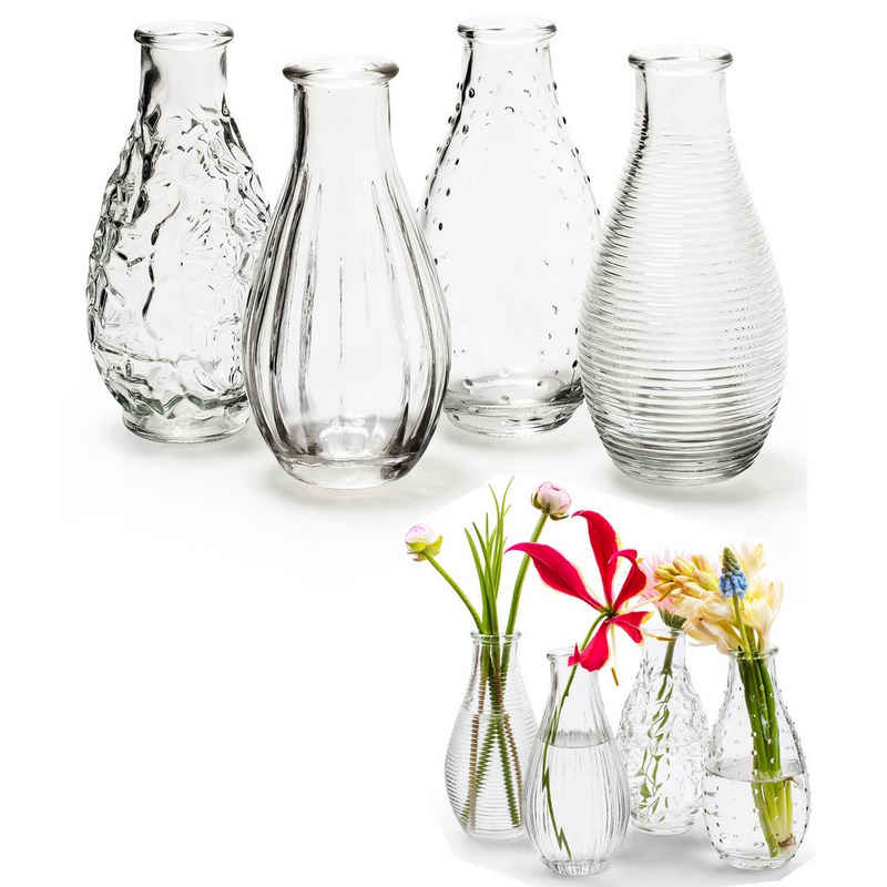 Annastore Dekovase 12 kleine Vasen aus Glas Vintage Вазы для цветов Tischvasen Glasvasen, Dekoflaschen, Glasflaschen, Glasfläschchen, Deko-Flaschen
