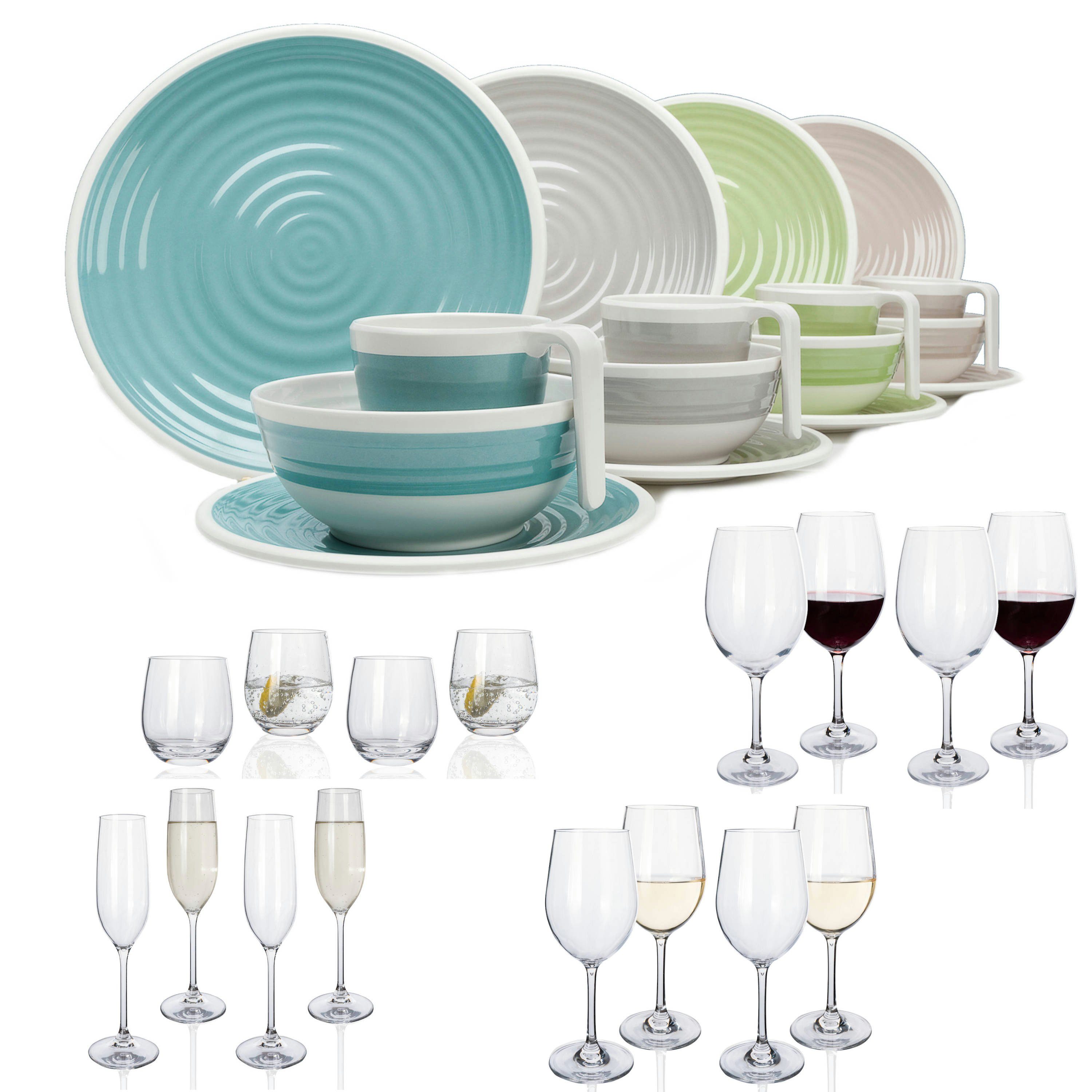 Moritz Geschirr-Set 16-32 teiliges Camping Geschirrset Harmonie, Melamin