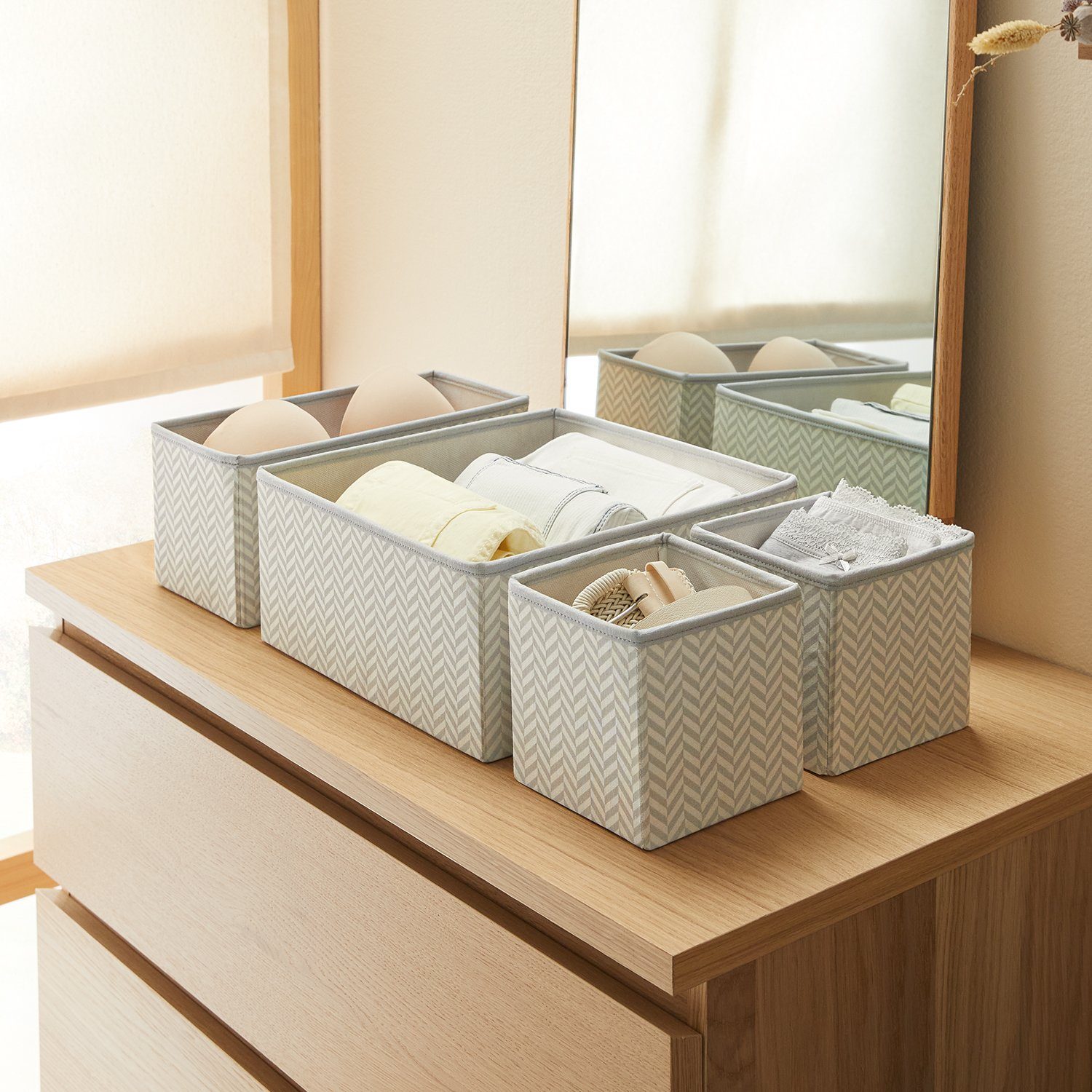Home Ordnungssystem Stoffboxen Ocean textile Schubladeneinsatz Set, (Set) Organizer Kleiderschrank, Faltboxen,
