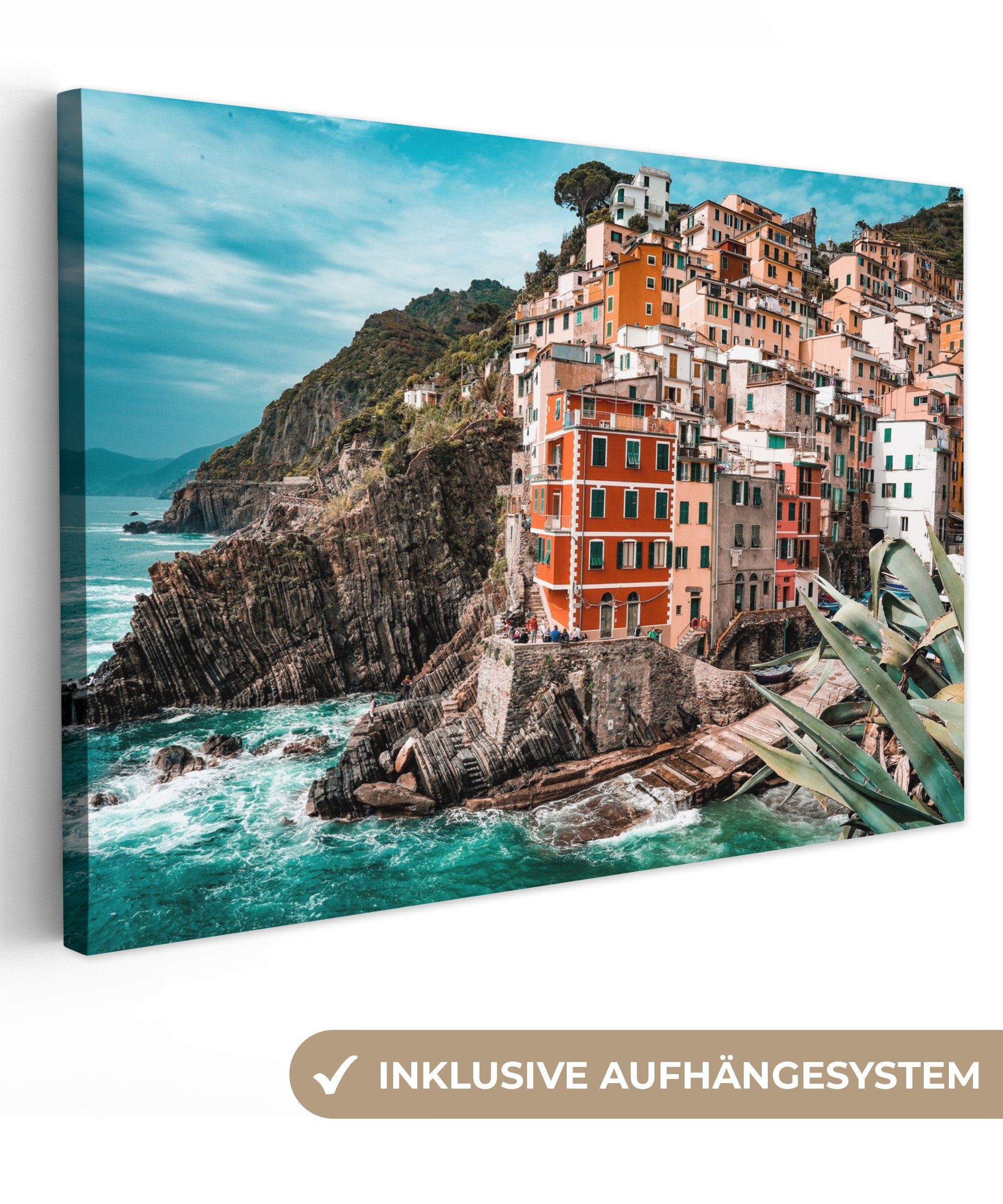 OneMillionCanvasses® Leinwandbild Italien - Häuser - Felsen, (1 St), Wandbild Leinwandbilder, Aufhängefertig, Wanddeko, 30x20 cm