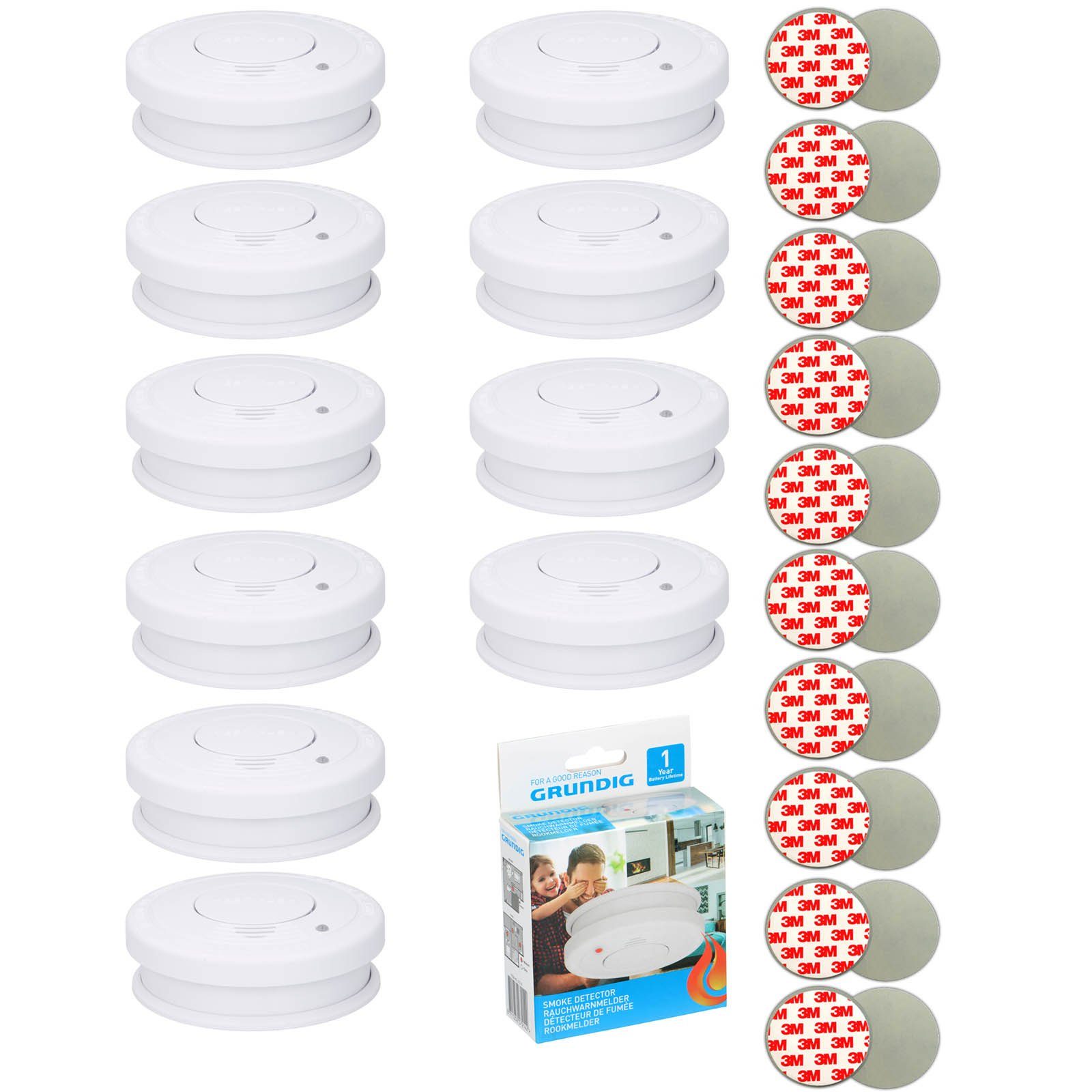 10x Rauchmelder 85dB Inkl. 9V Batterie + 3M Klebepad Set Feuermelder Rauchmelder
