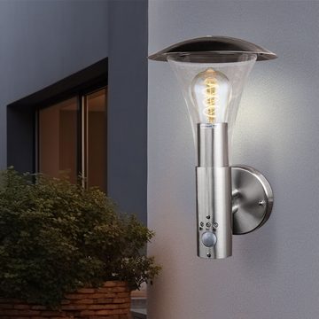 etc-shop Außen-Wandleuchte, Leuchtmittel inklusive, Warmweiß, LED Außenleuchte Wandlampe Bewegungsmelder Edelstahl silber H 30,5 cm