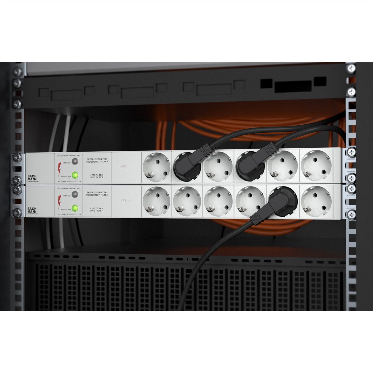 Bachmann 19" Steckdosenleiste 6-fach mit GVS ohne Schalter Steckdosenleiste (Kabellänge 2 m)