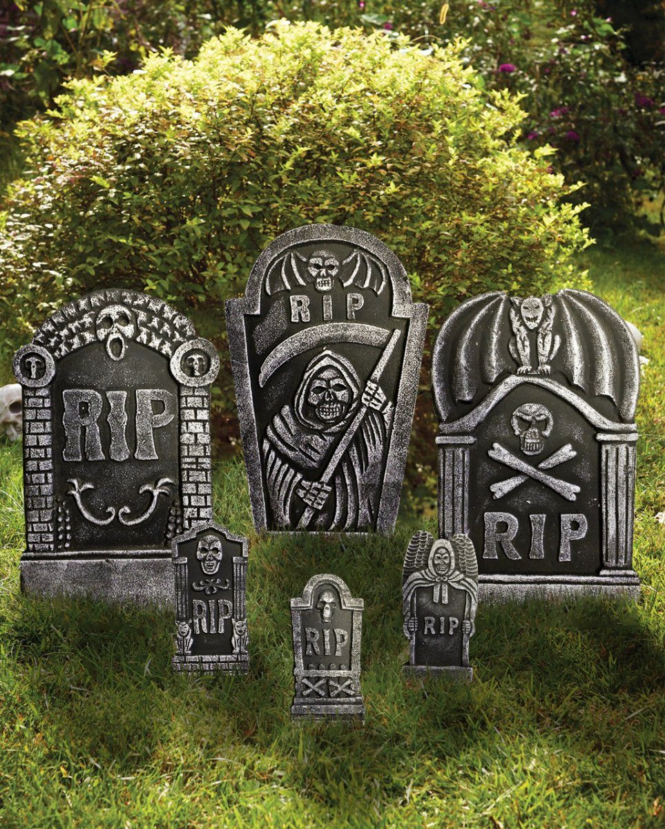 Horror-Shop Dekoobjekt 6-teiliges Halloween Grabstein Set verschiedene Gr