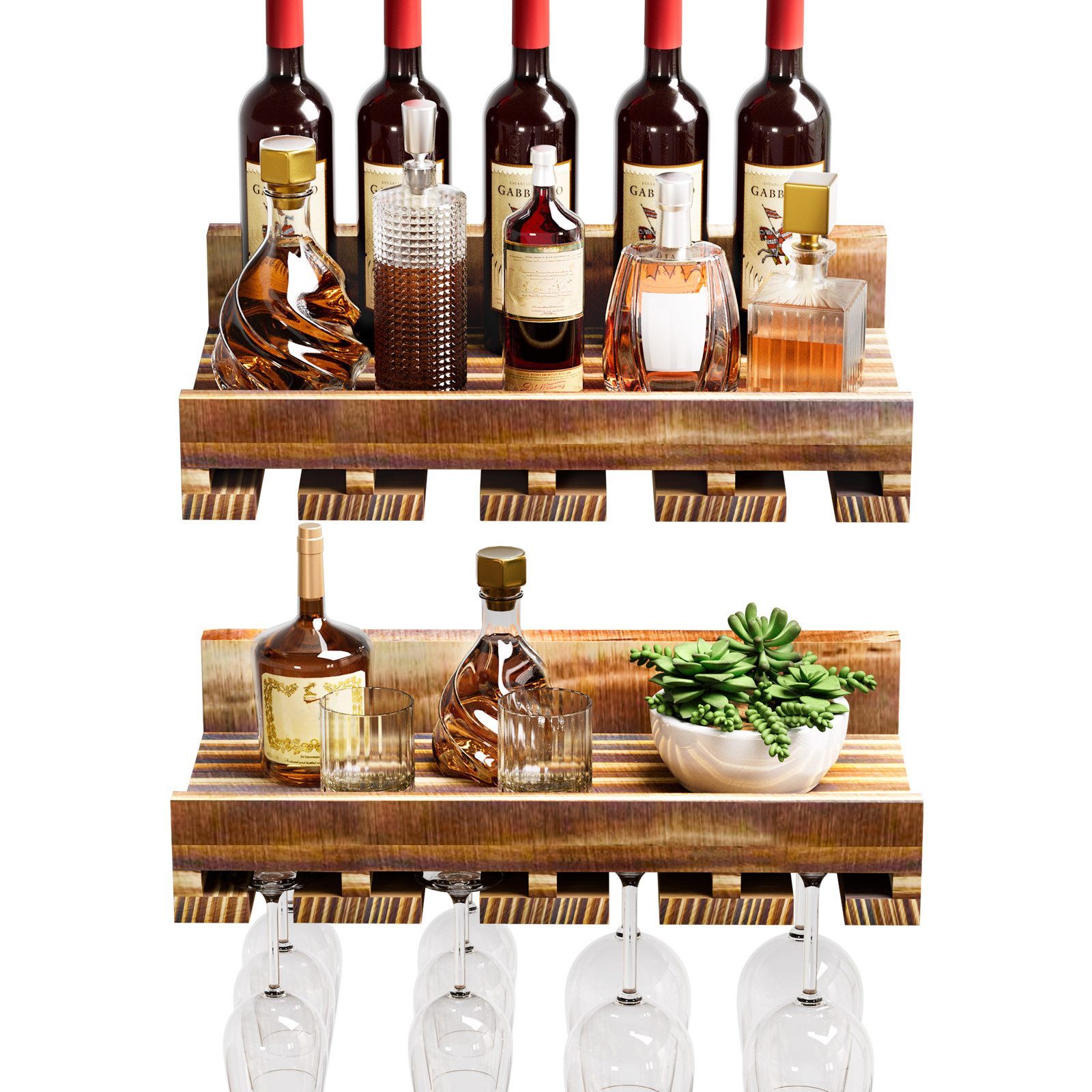 Yorbay Weinregal Set, Weinregal aus Holz Wandregal für Flaschen & Gläser, W günstig online kaufen