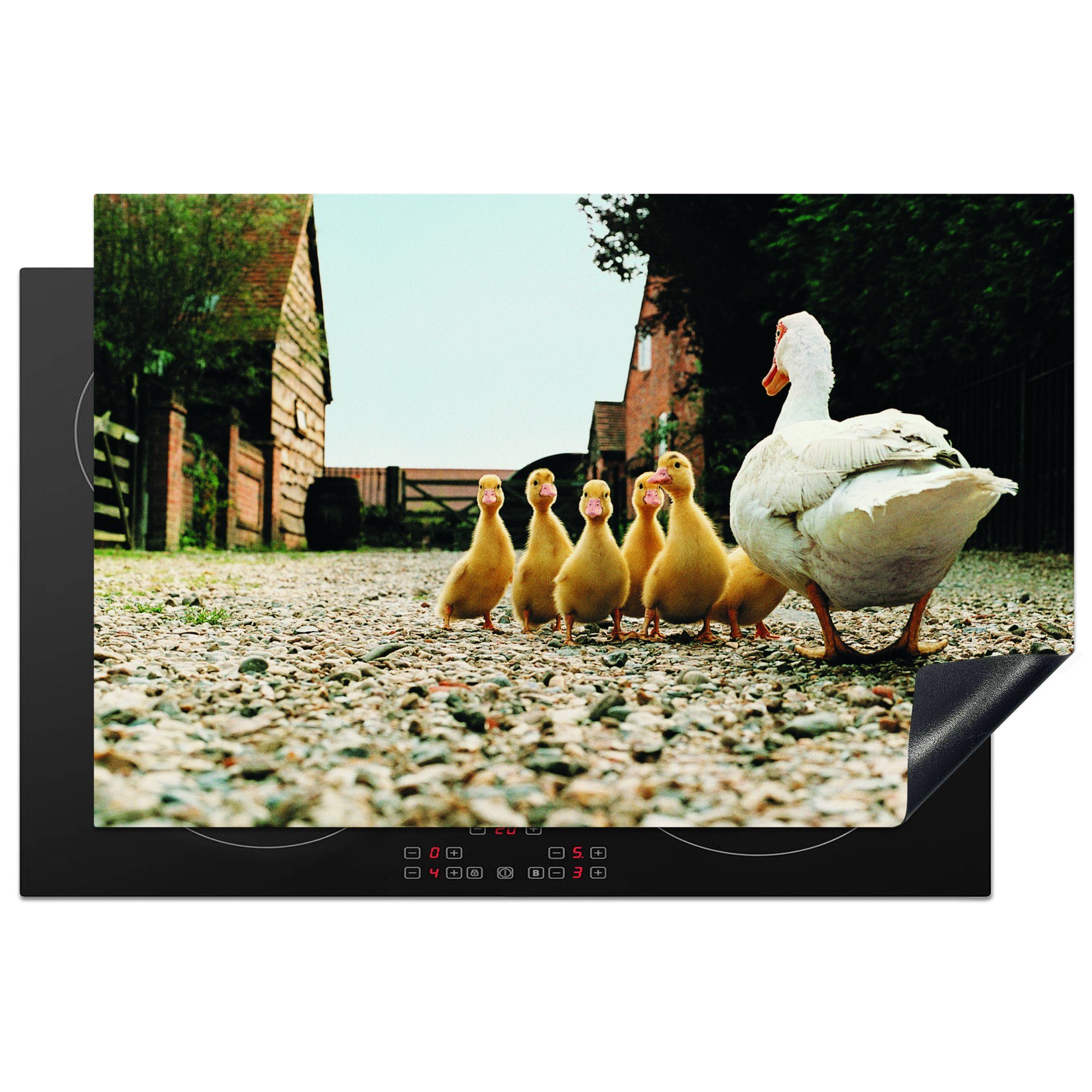 MuchoWow Herdblende-/Abdeckplatte Ente mit Jungen, Vinyl, (1 tlg), 81x52 cm, Induktionskochfeld Schutz für die küche, Ceranfeldabdeckung