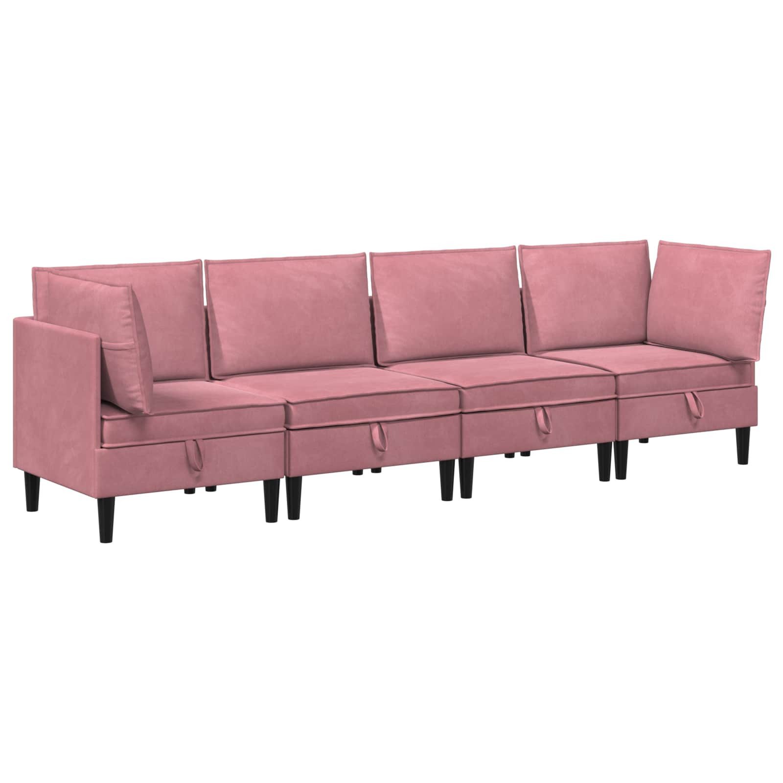 vidaXL Wohnzimmergarnitur mit Kissen mit Speicher 4 pcs Rosa Samt, (4-St)