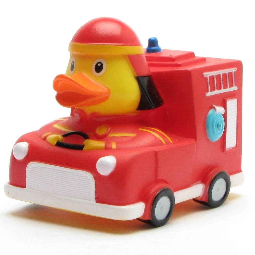 Lilalu Badespielzeug Badeente Feuerwehrauto - Quietscheente | Badewannenspielzeug