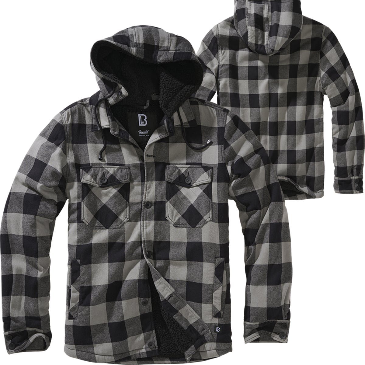 Brandit Outdoorjacke Brandit Lumber Shirt Hooded Charcoal-Schwarz Check
