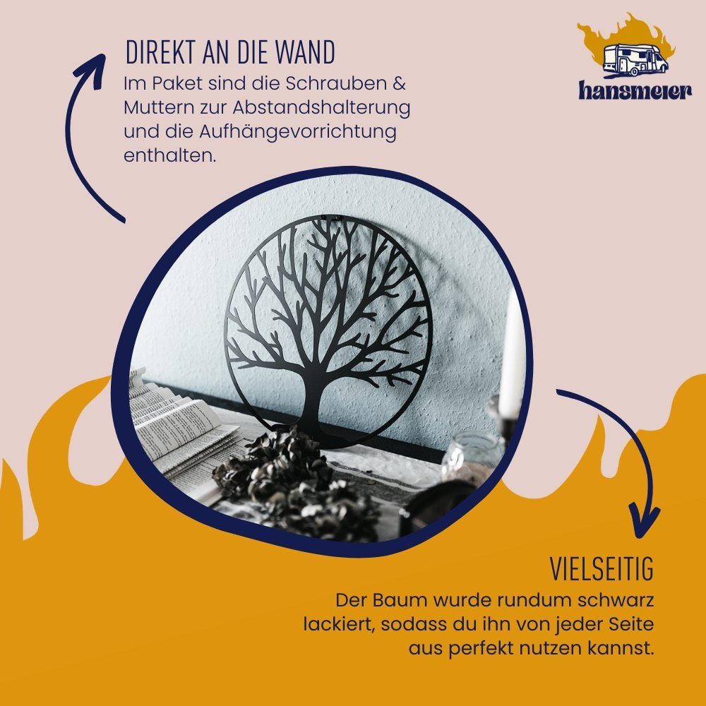 Hansmeier Wanddekoobjekt Wanddeko aus Metall, Wasserfest, Für Außen & Innen, Motiv Baum