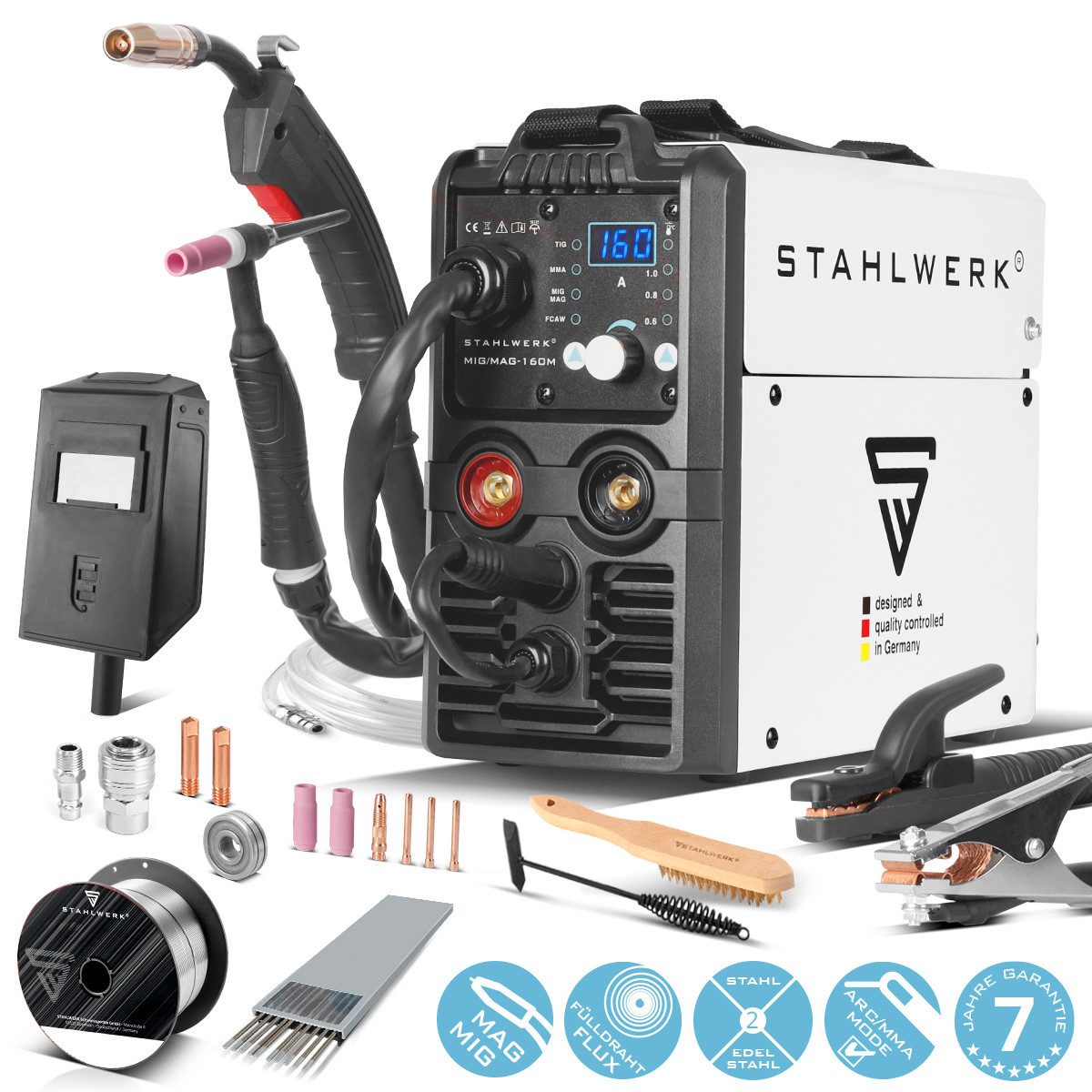 STAHLWERK Schutzgasschweißgerät MIG MAG 160M Vollsynergisch - Lift TIG Starter Set, 40 - 160 A, Packung, 1-tlg., Set, 5 in 1 Kombinationsschweißgerät