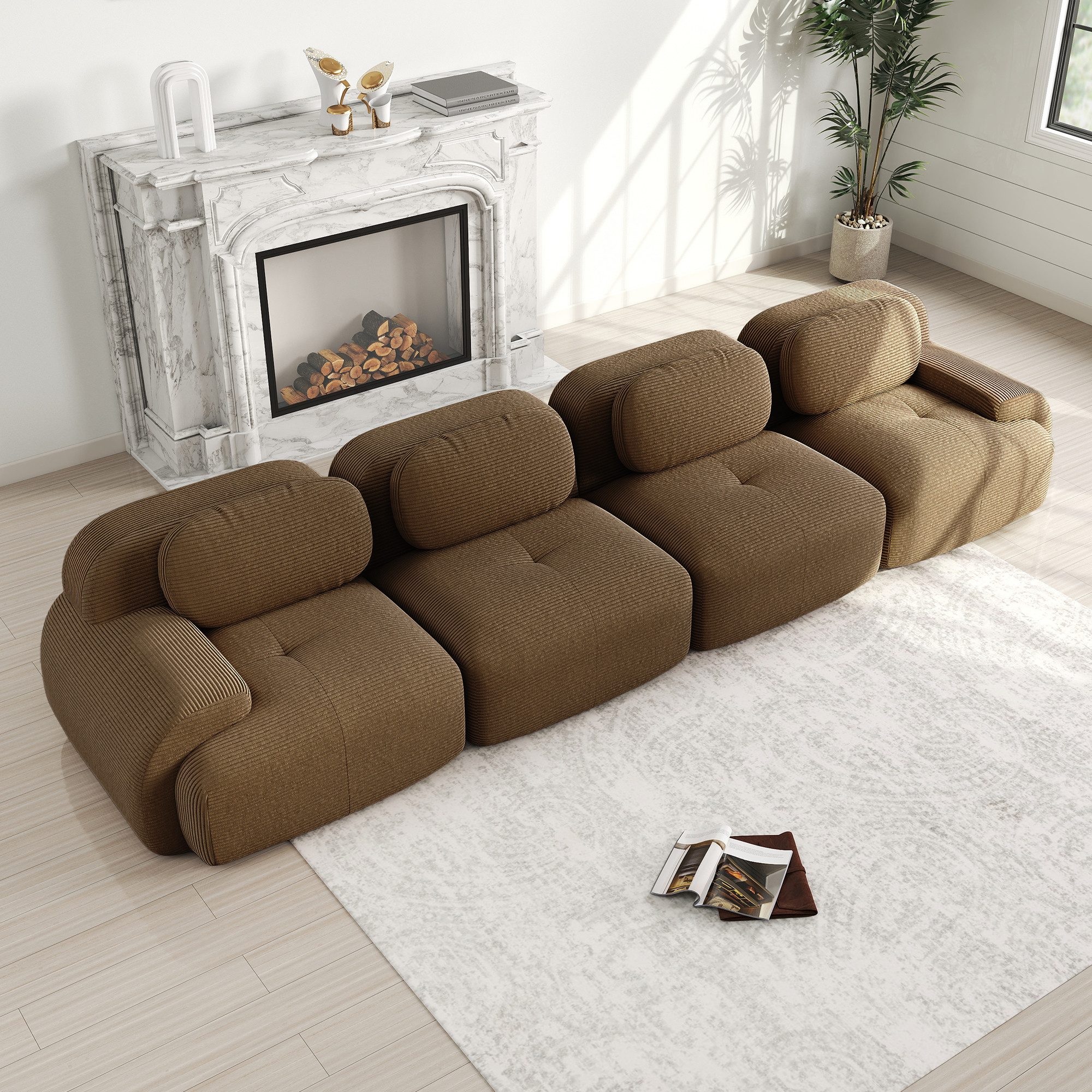 Odikalo 4-Sitzer modular kombinierbar Polstersofa, 4-Sitzer-Sofa aus weichem Cordstoff, 32D hochelastische Polsterung, haustierfreundlich und ergonomisch, vakuumverpackt, frei kombinierbar, ohne Montage für Schlafzimmer und Büro, Mehrfarbig