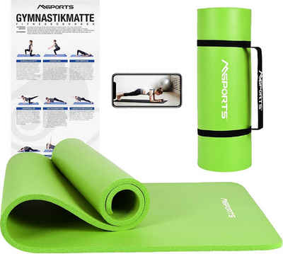 MSports® Gymnastikmatte Yogamatte rutschfest inkl. Tragegurt + Poster + Workout App