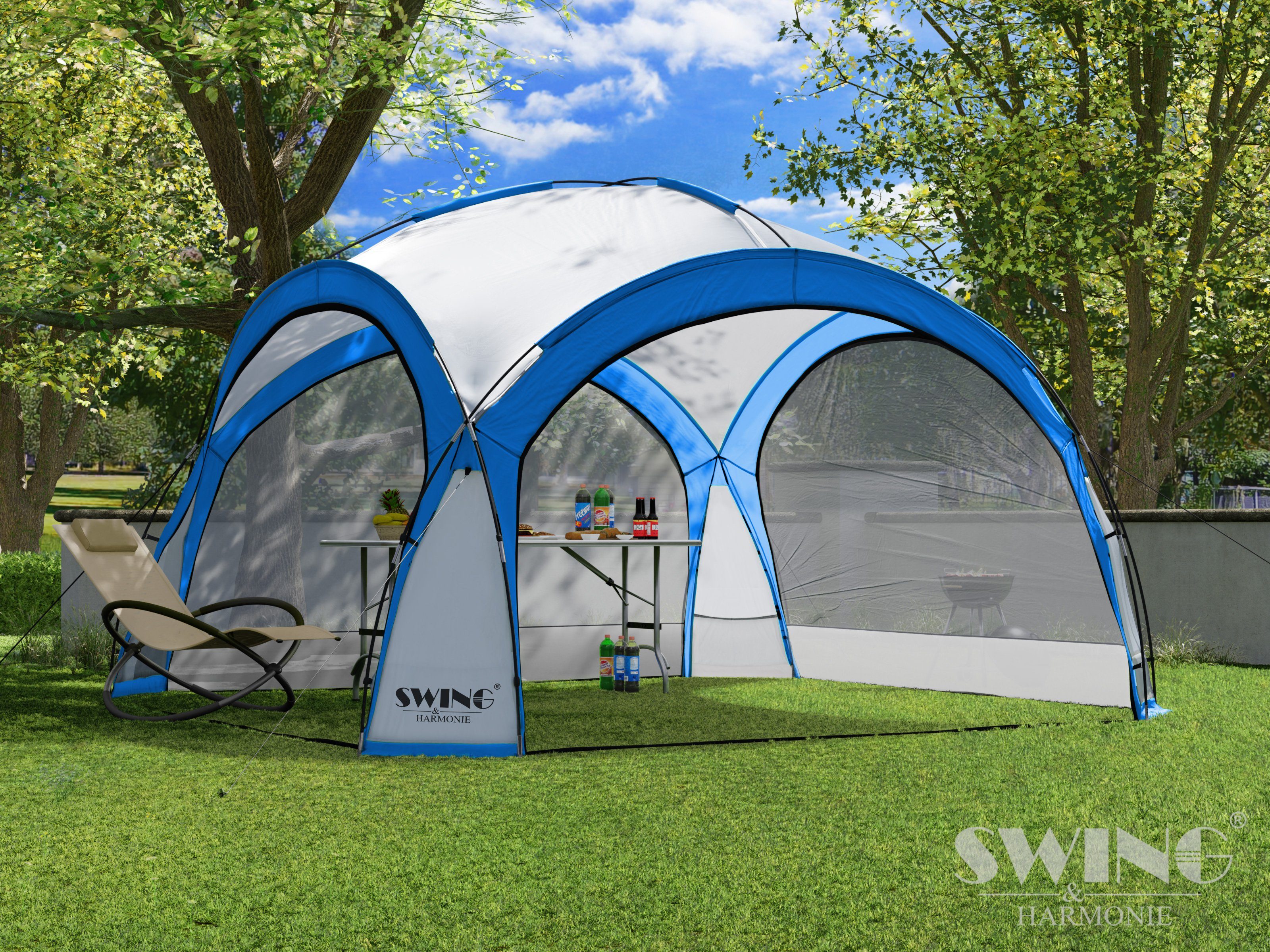 Swing&Harmonie Faltpavillon LED Event Pavillon 3,6 x 3,6m DomeShelter Garten inkl. Solarmodul