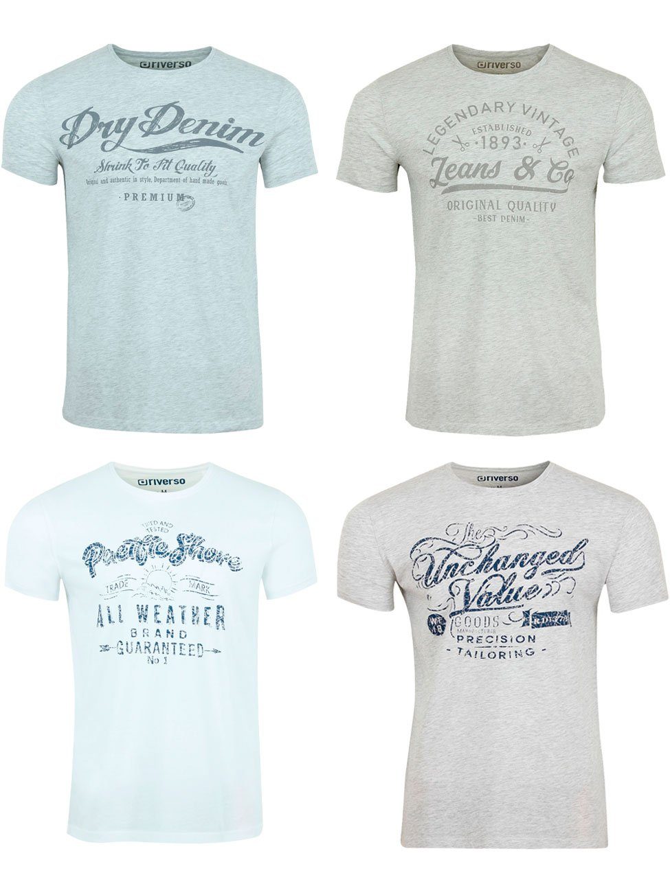riverso T-Shirt Herren Printshirt RIVLeon Regular Fit (4-tlg) Kurzarm Tee Shirt mit Rundhalsausschnitt aus 100% Baumwolle Pack 13