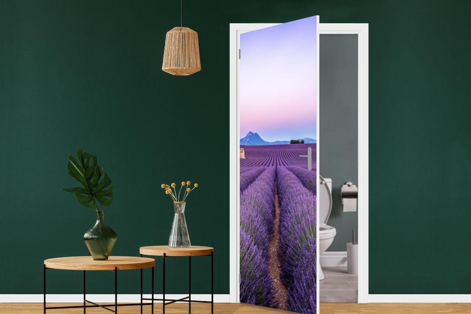 Türtapete Türaufkleber, Lavendelfeld 75x205 St), Tür, bei für MuchoWow cm Sonnenuntergang bedruckt, in (1 Fototapete Südfrankreich, Matt,