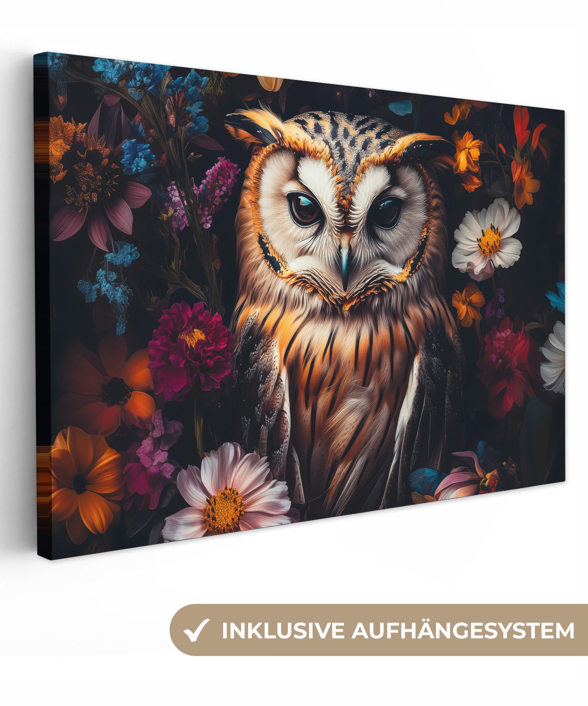 OneMillionCanvasses® Leinwandbild Eule - Blumen - günstig online kaufen