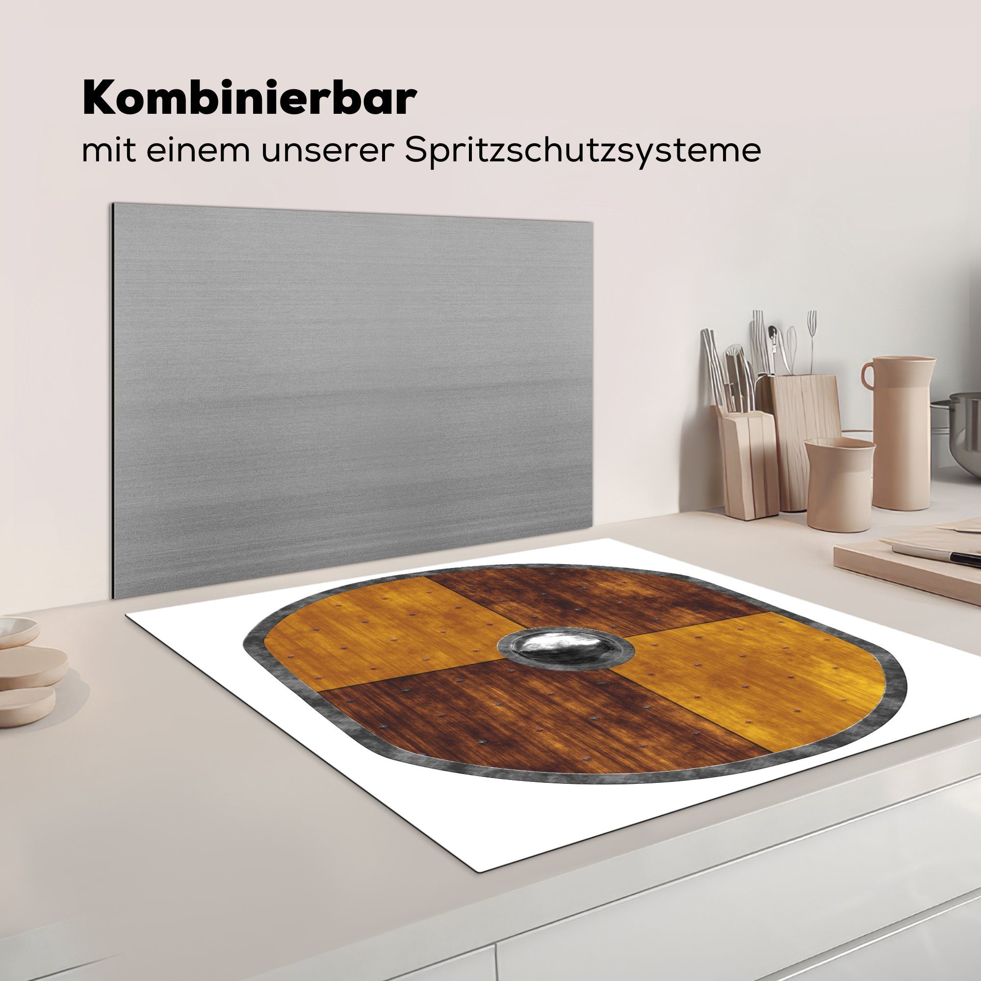 Hölzerner Vinyl, Schild (1 Arbeitsplatte tlg), MuchoWow Wikingers, cm, 78x78 eines Herdblende-/Abdeckplatte für küche Ceranfeldabdeckung,