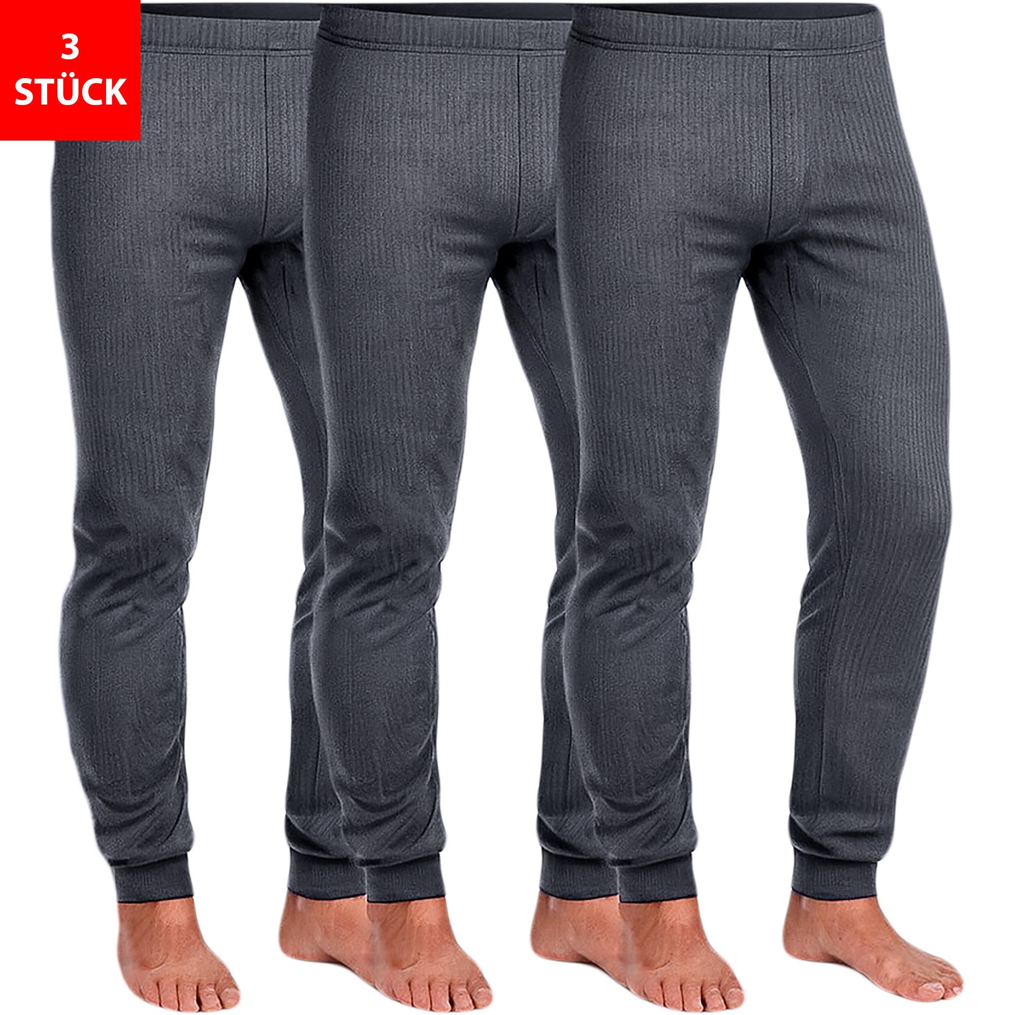 Fashionschmiede Thermounterhose Herren Thermo Hose im 3er Pack warme bequeme lange Unterhose Winter (Spar-Set, 3er-Pack) Lang anliegender, körpernaher Schnitt – für maximale Wärmeisolierung