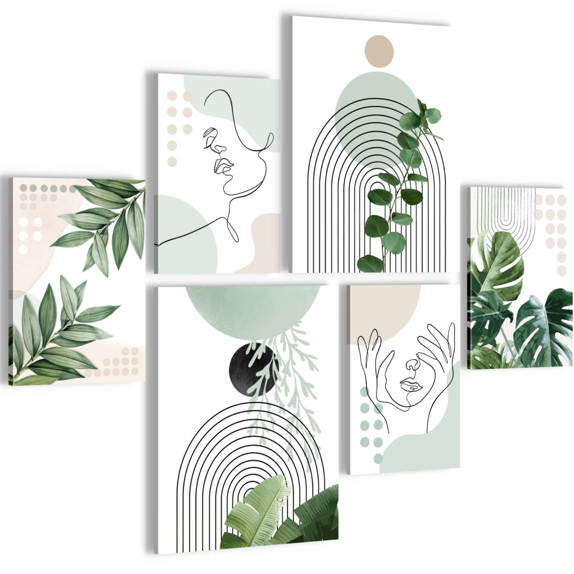 Novart Wandbild Blätter Pflanzen Grün Abstrakt Schlafzimmer Figuren