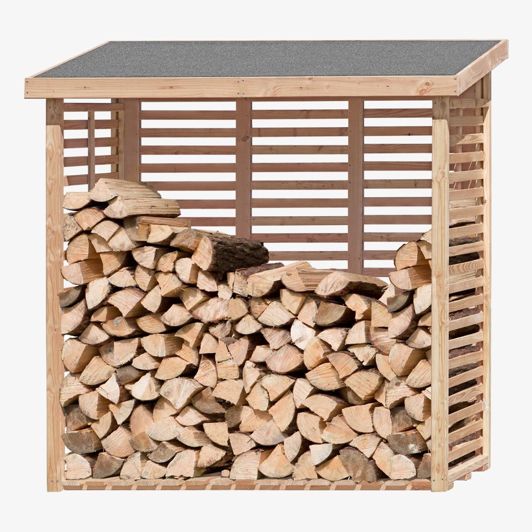 Mega-Holz Kaminholzregal "KAMO" L - Brennholzlager aus Lärchenholz mit Rückwand, BxTxH:200x75x200 cm, Witterungsbeständig