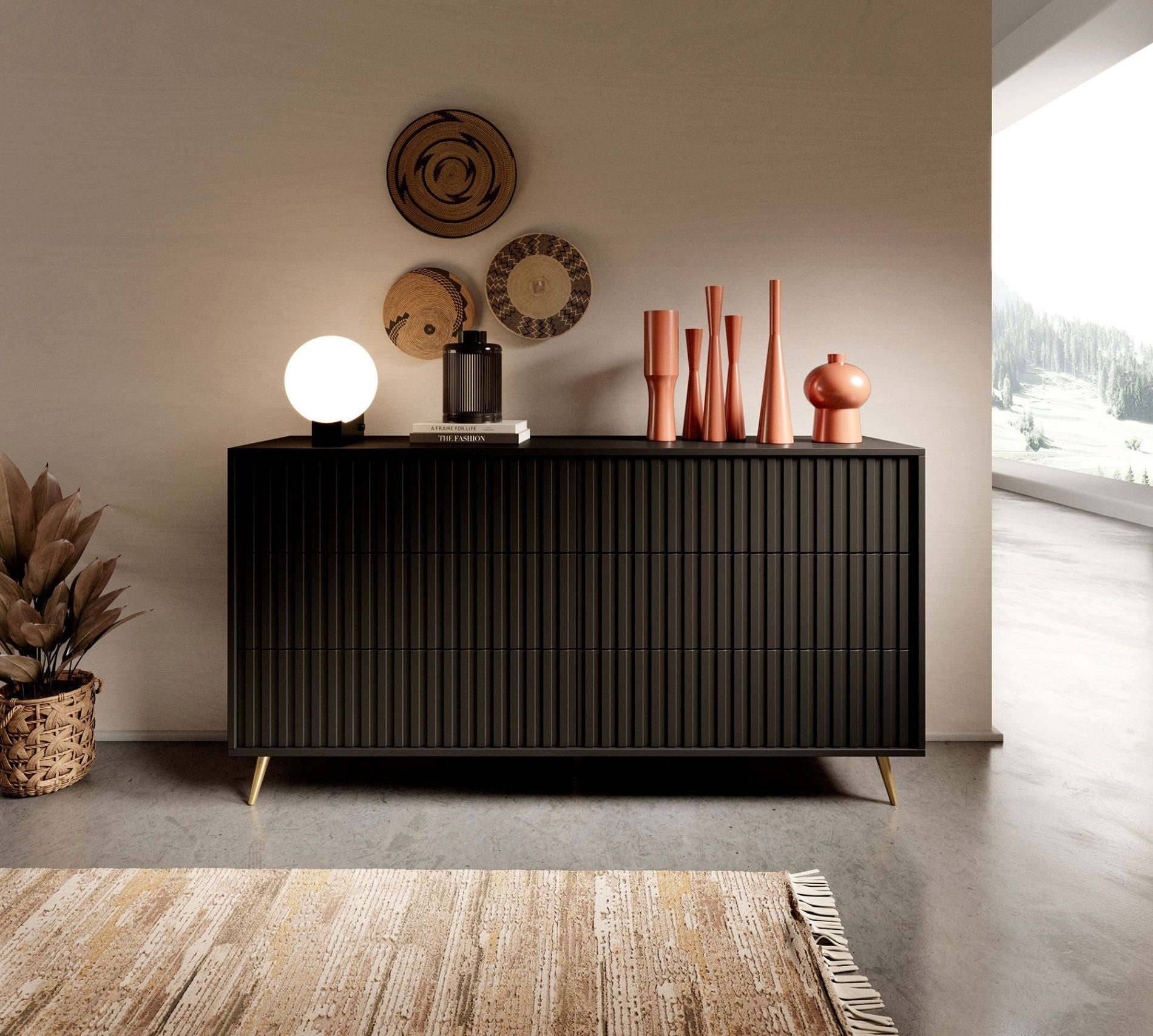 Selsey Kommode BELLO, Kommode mit Lamellenfront & Metallbeinen, mattes Design