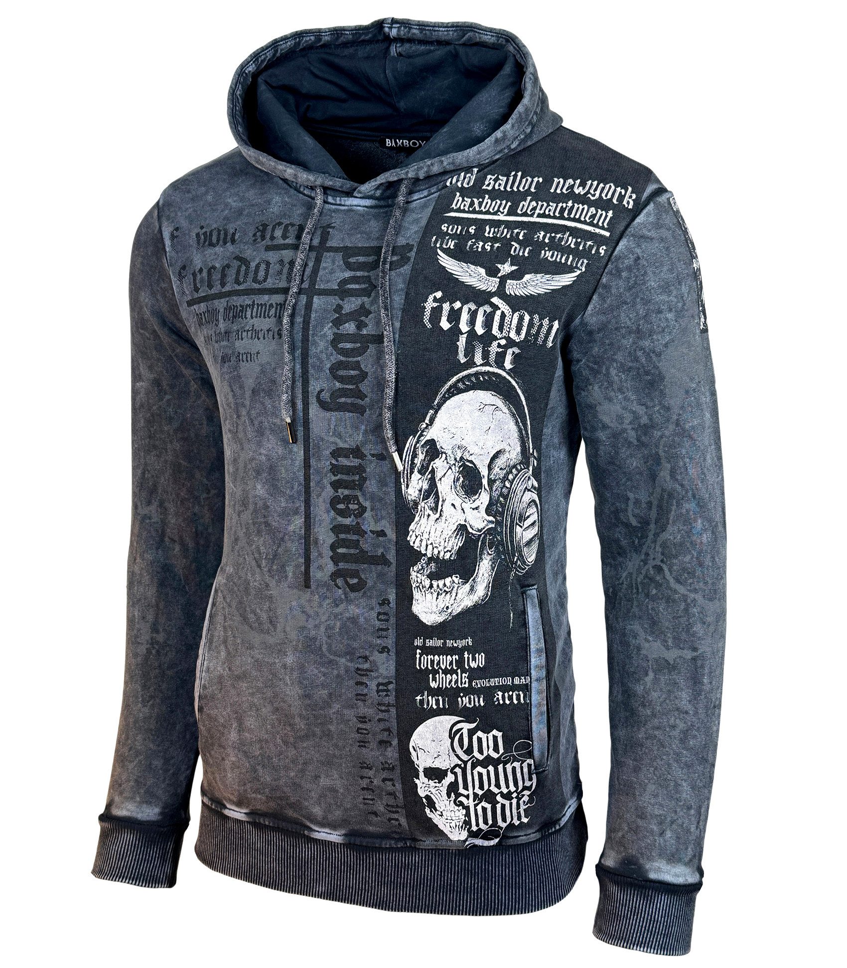 Baxboy Hoodie Baxboy Herren Hoodie Verwaschen Sweatshirt mit Kapuze Hoody 605