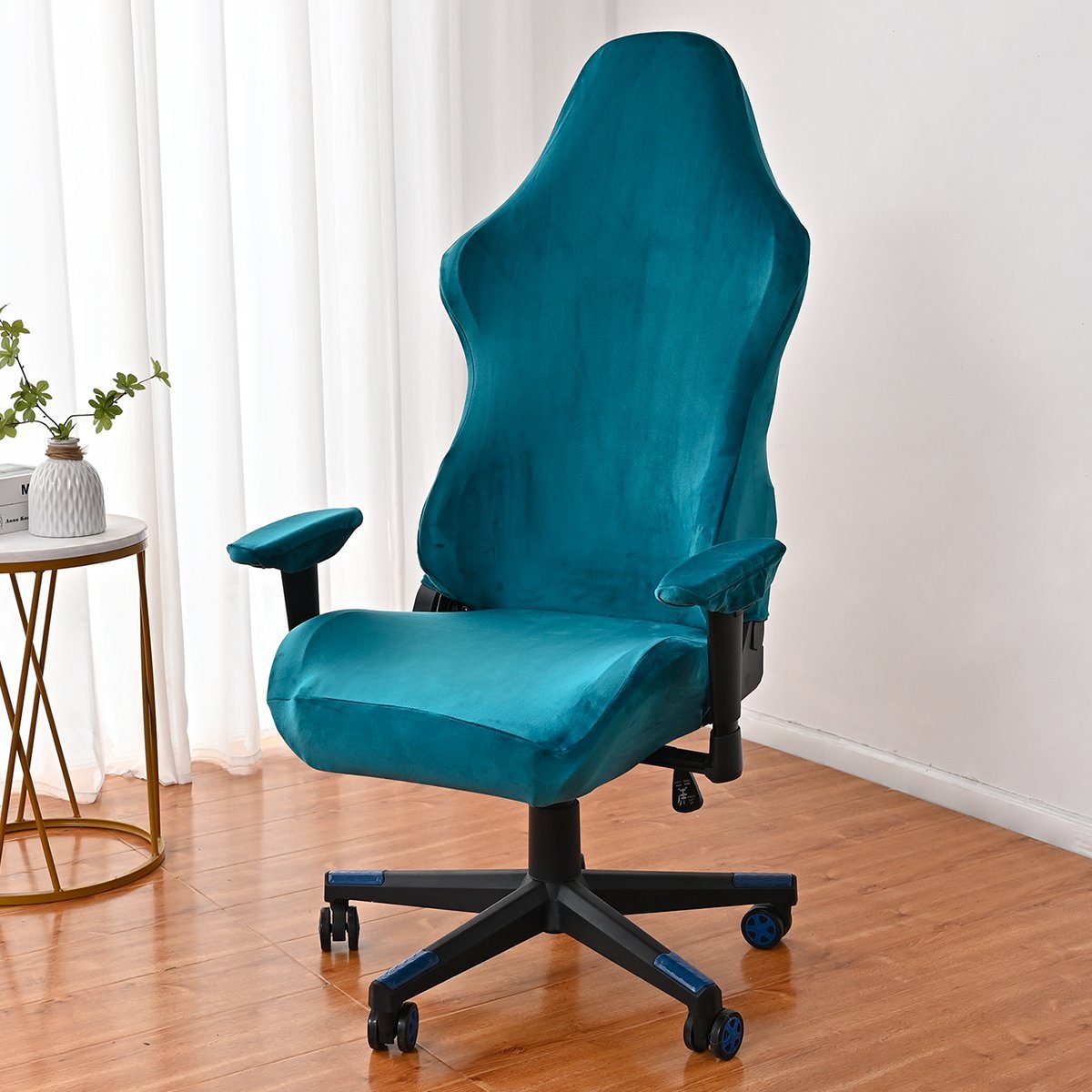 Bürostuhlhusse, HOMEIDEAS, Gaming-Stuhl-Abdeckung, Sessel-Sitzbezug-Schutz Pfauenblau | Stuhlhussen